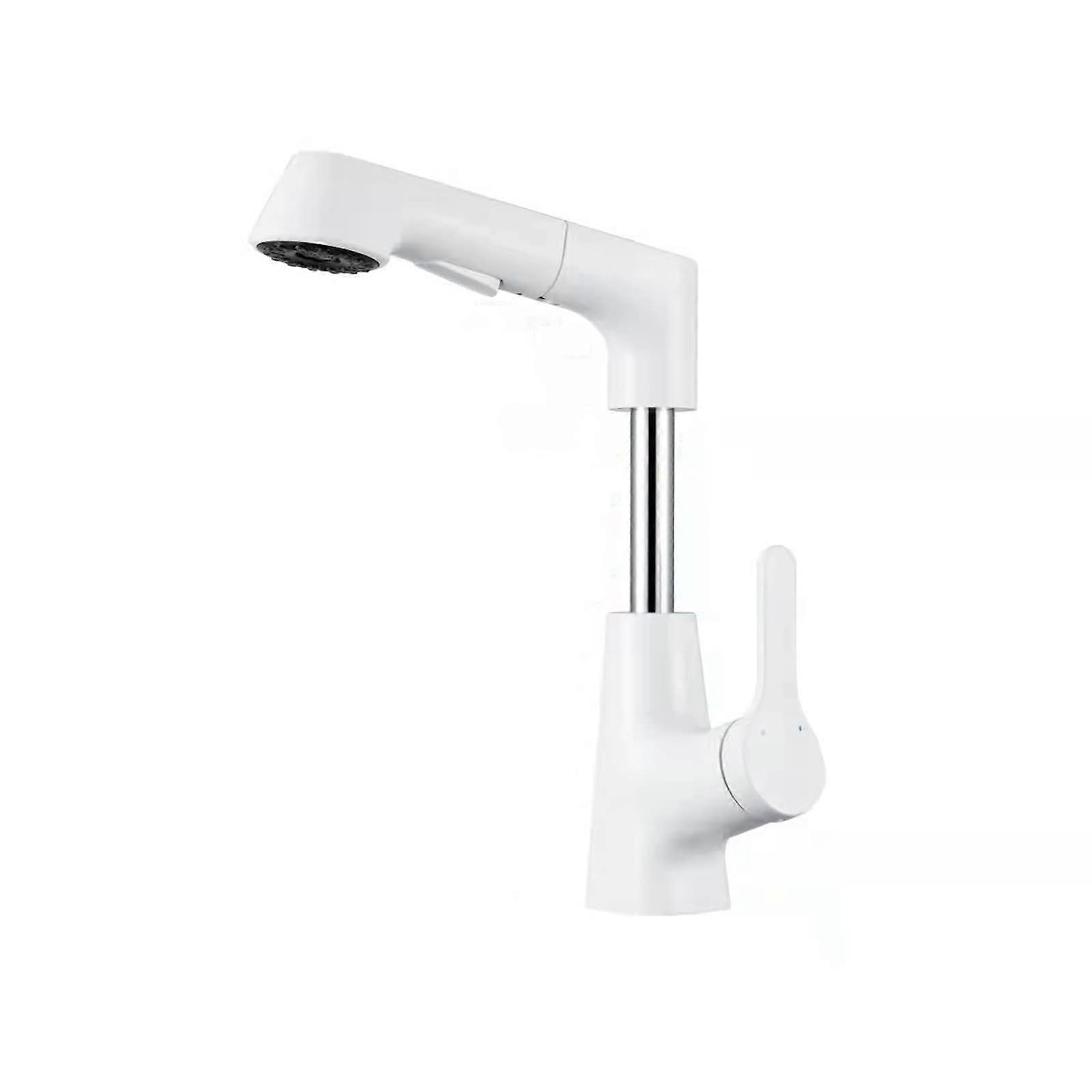 Pull Out Bathroom Mixer Raised And Lowered Spout Basin Tap White Brass Single Hole Sink