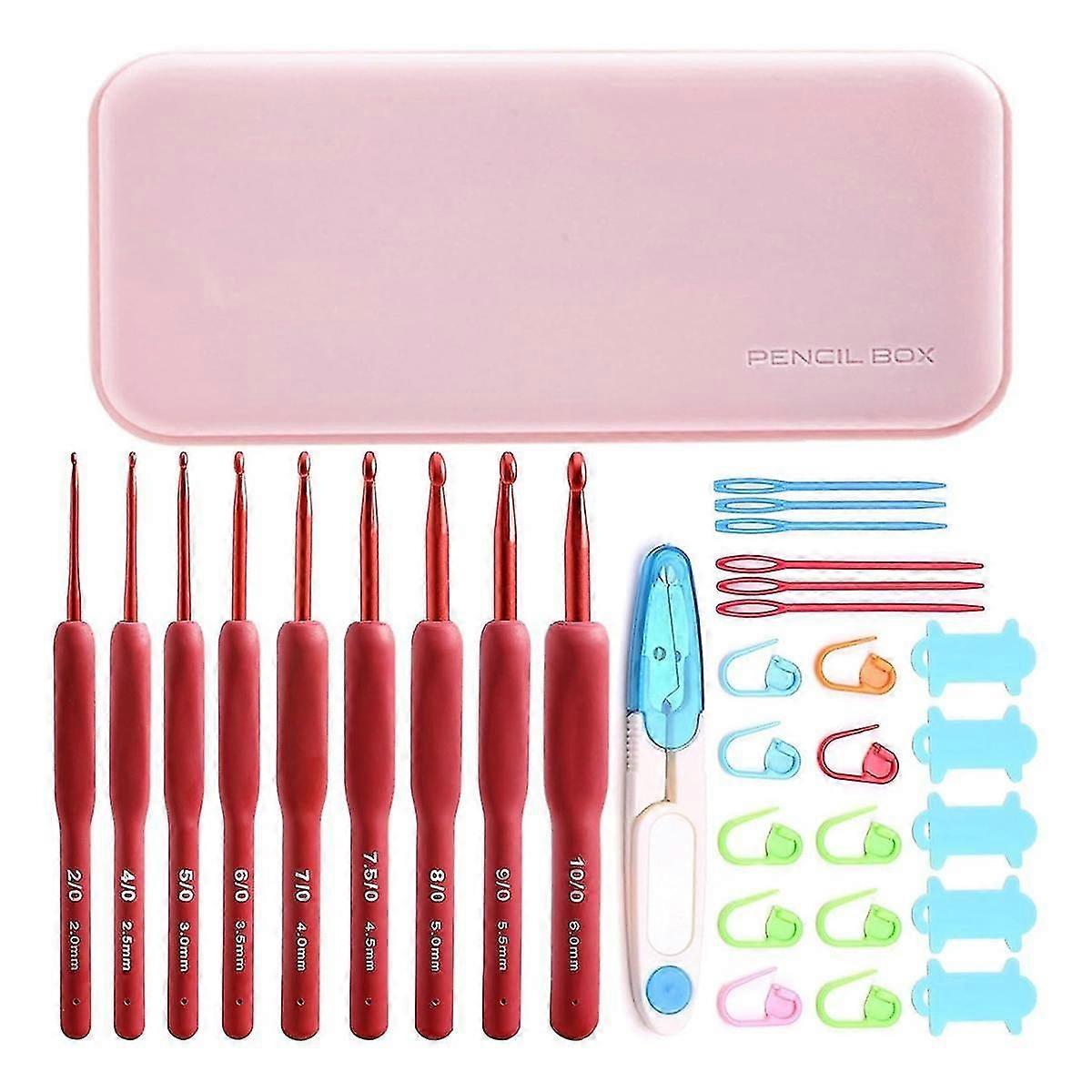 32PCS Crochet Hooks Set, Ergonomic Crochet Hooks with Case for Arthritic Hands, Extra Long Crochet Needles, Crochet B