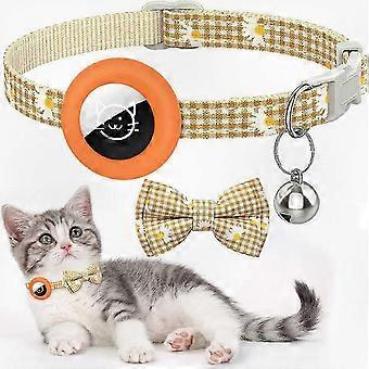 Adjustable Cat Collar with Bell, Waterproof Holder Compatible with Certain Brand's Tracking Device, Bowknot Design Pet Supplies - Orange