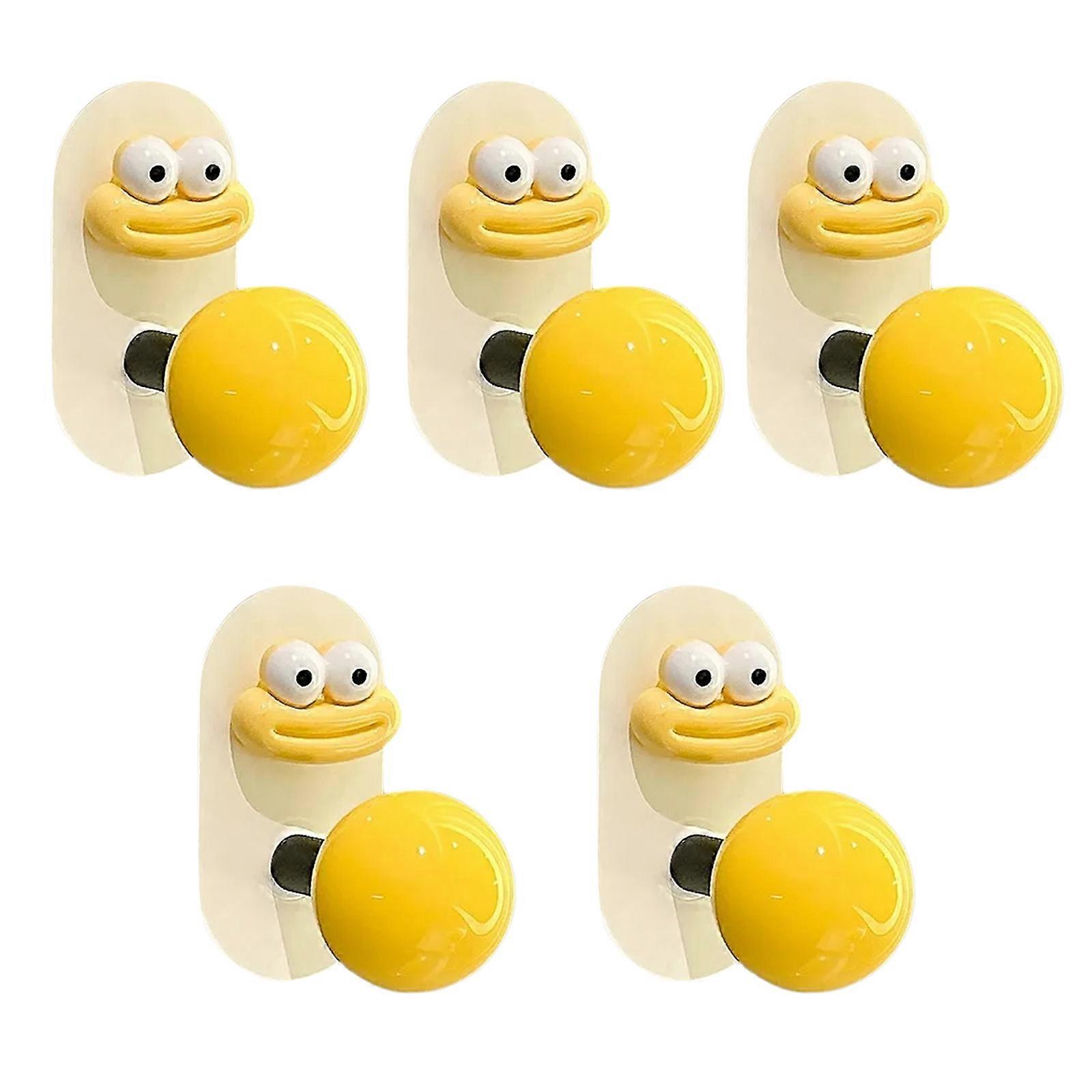 حزمة من 5 خطافات حمام سهلة التركيب خطاف بلاستيكي مزخرف لتعليق المناشف والملابس شماعات ملابس مقاومة للماء أصفر