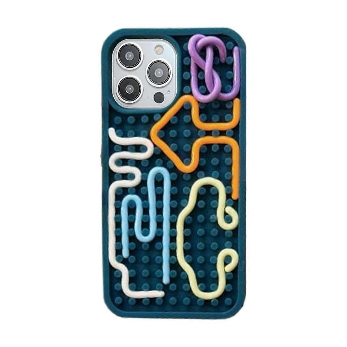 iPhone Silicone Case 13 14 15 with 3D Color Lines, Stress Relief, Shockproof Anti-Slip Design