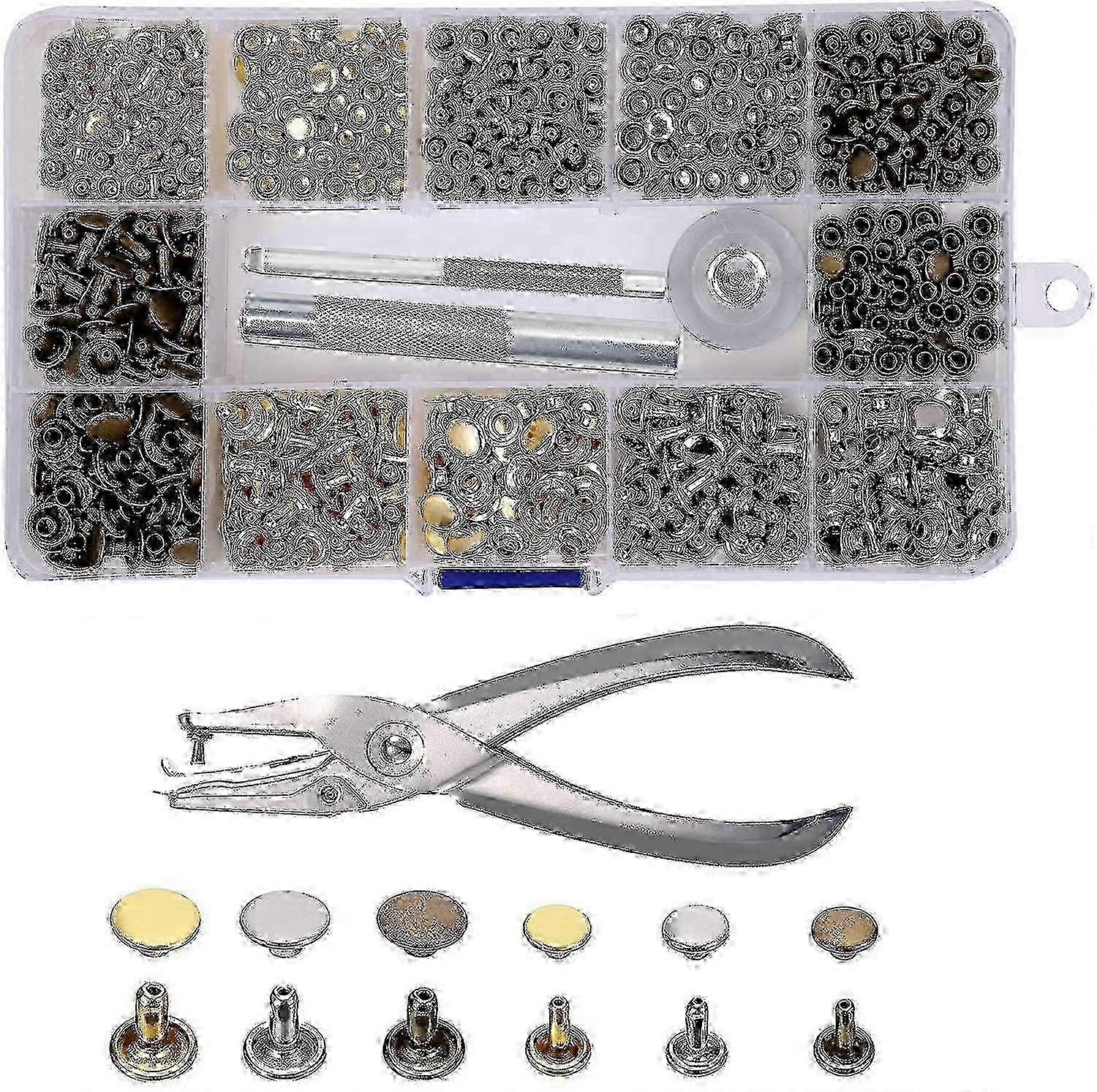 w Hole - Punch Rivet Set, Complete DIY Kit with Pliers, Assorted Rivets in Multiple Sizes and Colors, Ideal for Crafts, Repairs and Customization