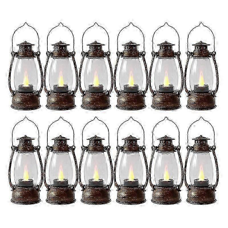 12Pcs Mini Copper Lantern with Flicker Candles for Home Deco