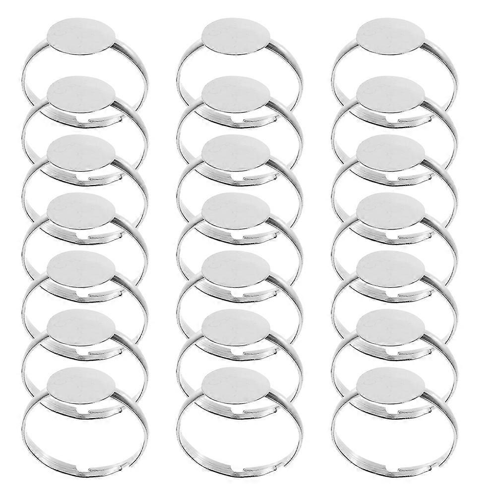 Adjustable Blank Ring Settings Silver Iron Flat Round Pad for DIY 50Pcs Jewelry Making