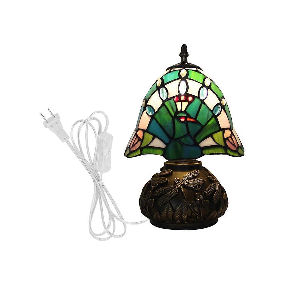 Table Lamp Vintage Stained Glass Peacock Pattern Handcrafted for Bedside or Reading Room
