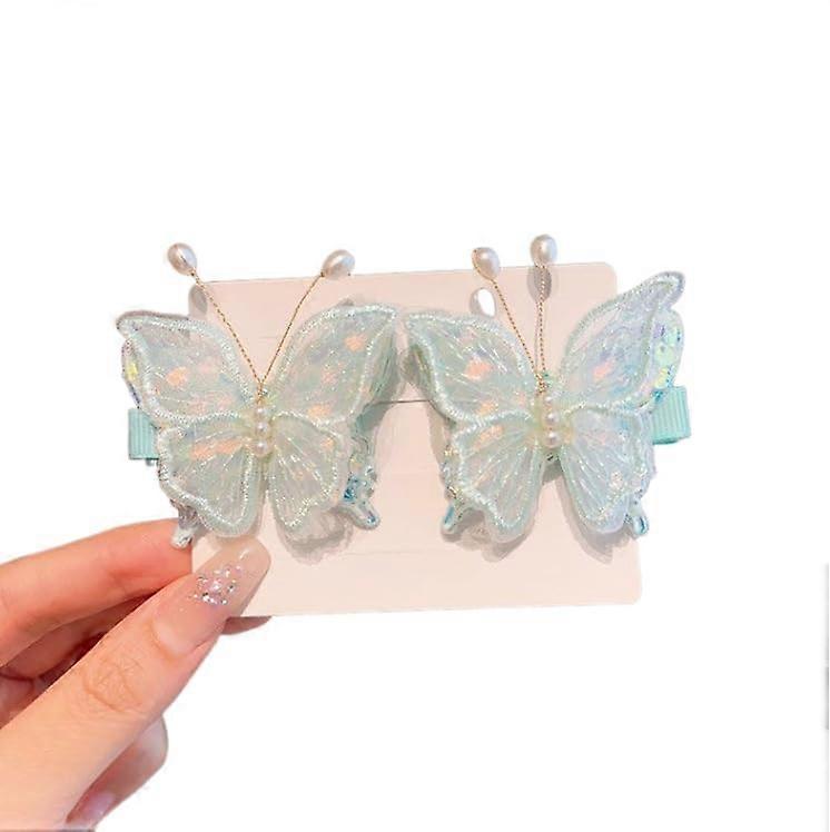 Mint Green Butterfly Hair Clips with Pearls, Elegant Design, Secure Alligator, 2 Pack