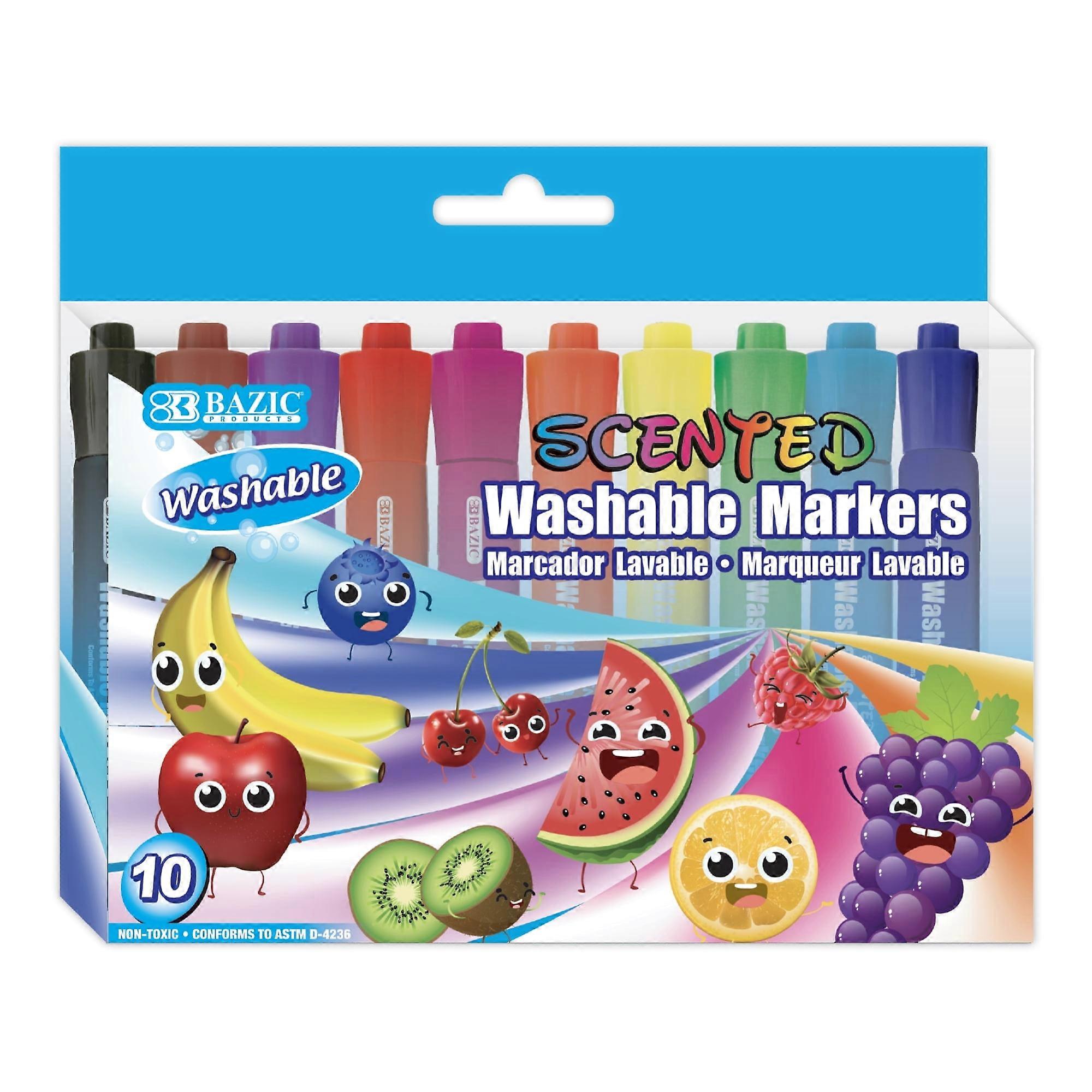 BAZIC Washable Fruit Scented Markers 10 Color Chisel Tip (10/Pack), 1-Pack