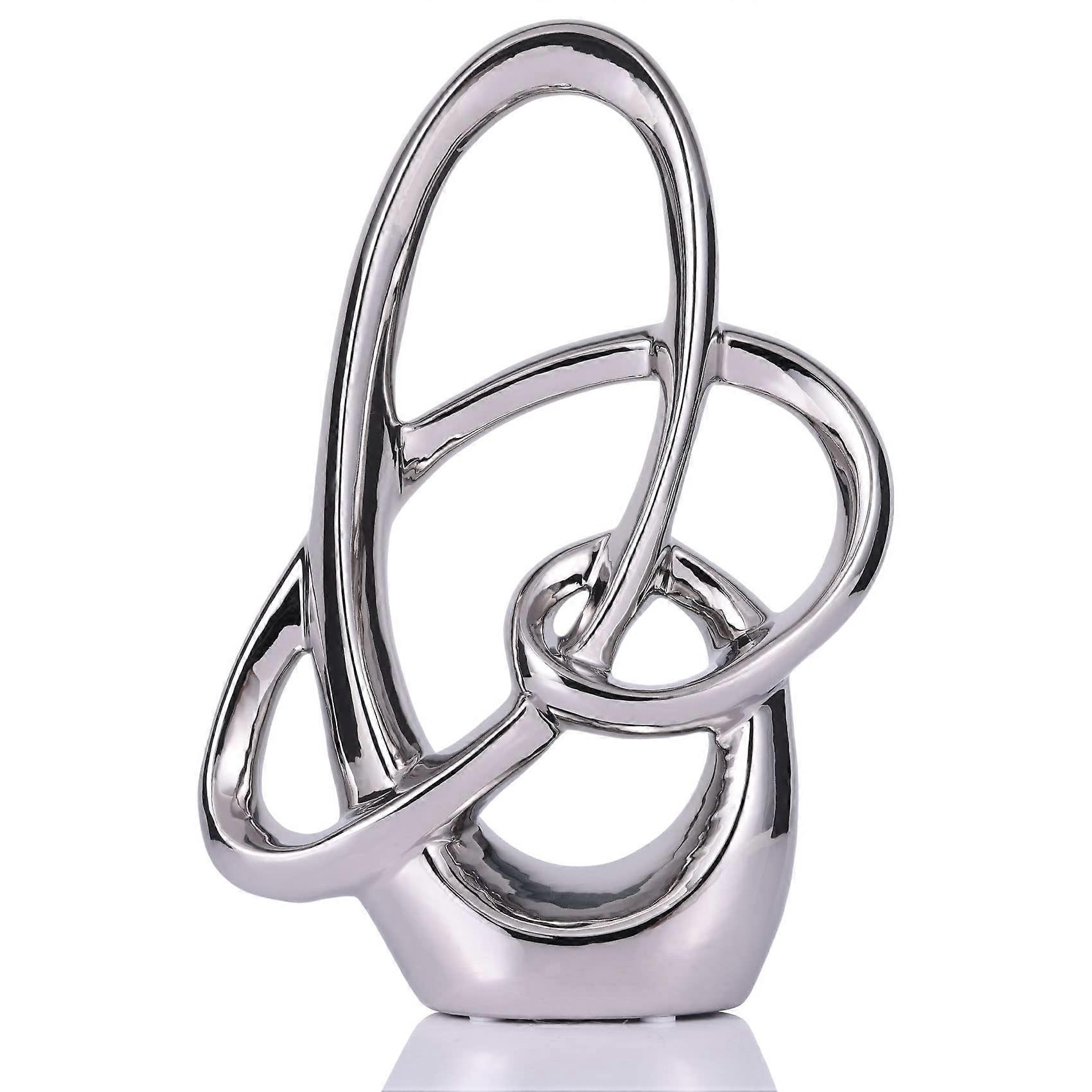Silver Abstract Ceramic Sculpture with Reflective Finish for Modern Home Decor and Tabletop Display