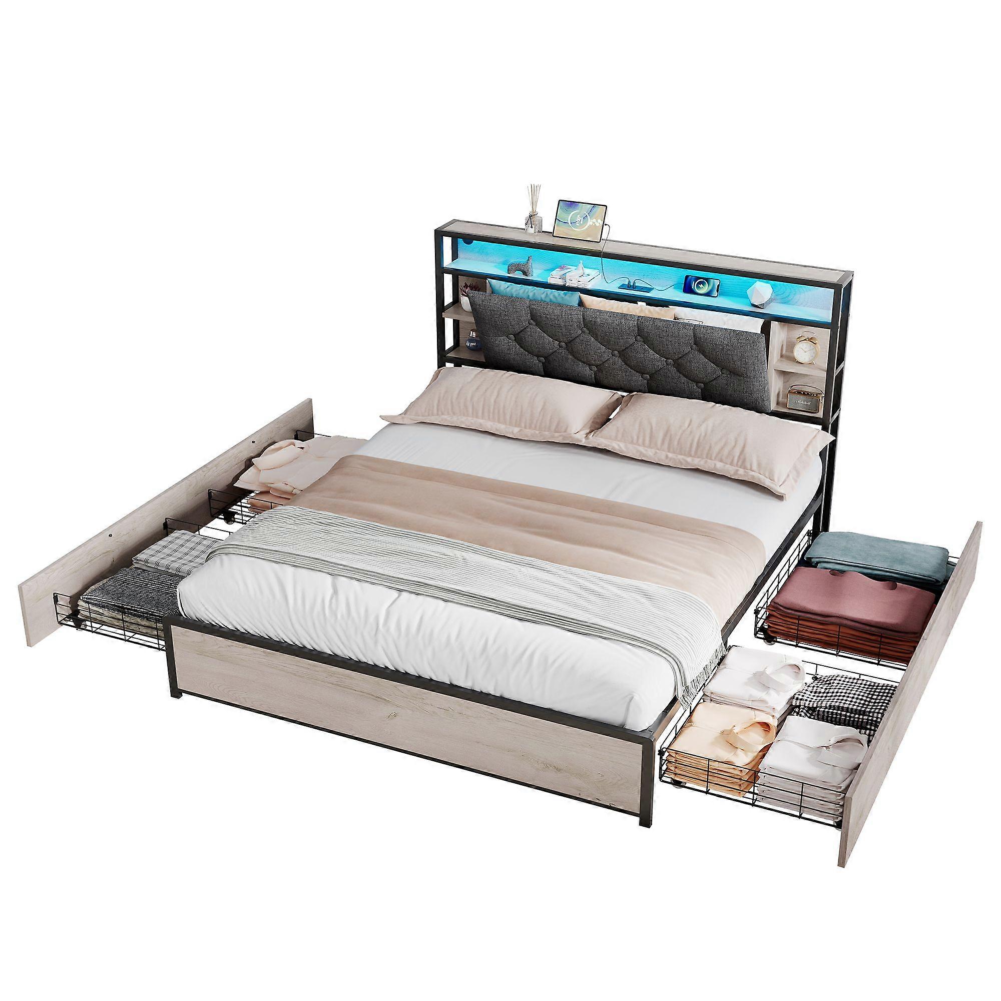 Double Bed with Four Storage Drawers and Concealed Headboard