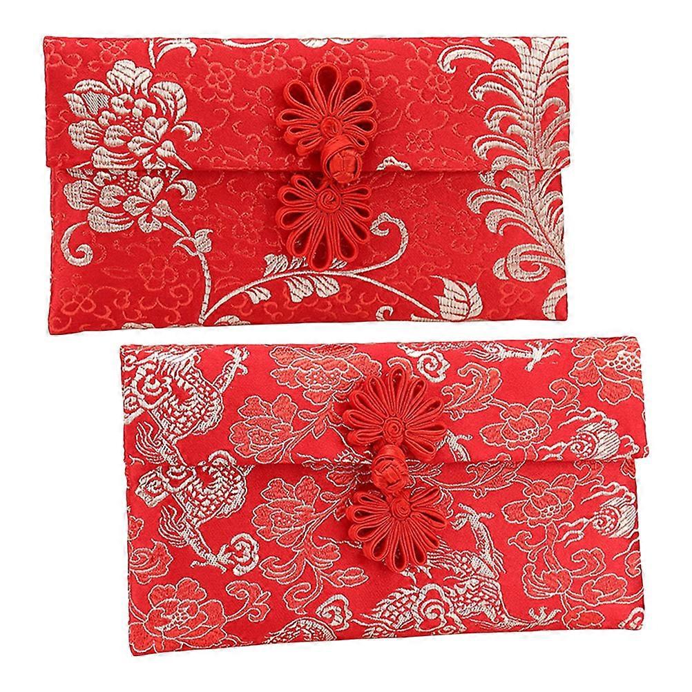 Red Packet Brocade Chinese Style Embroidered Envelope for Storage 2Pcs
