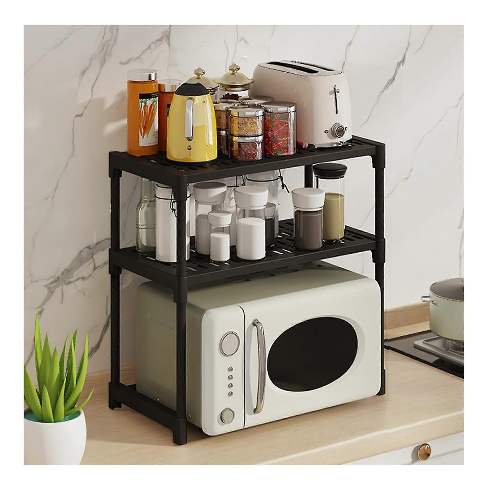 Microwave Oven Stand 3 Tier Adjustable Rustproof Countertop Shelf Organizer Black