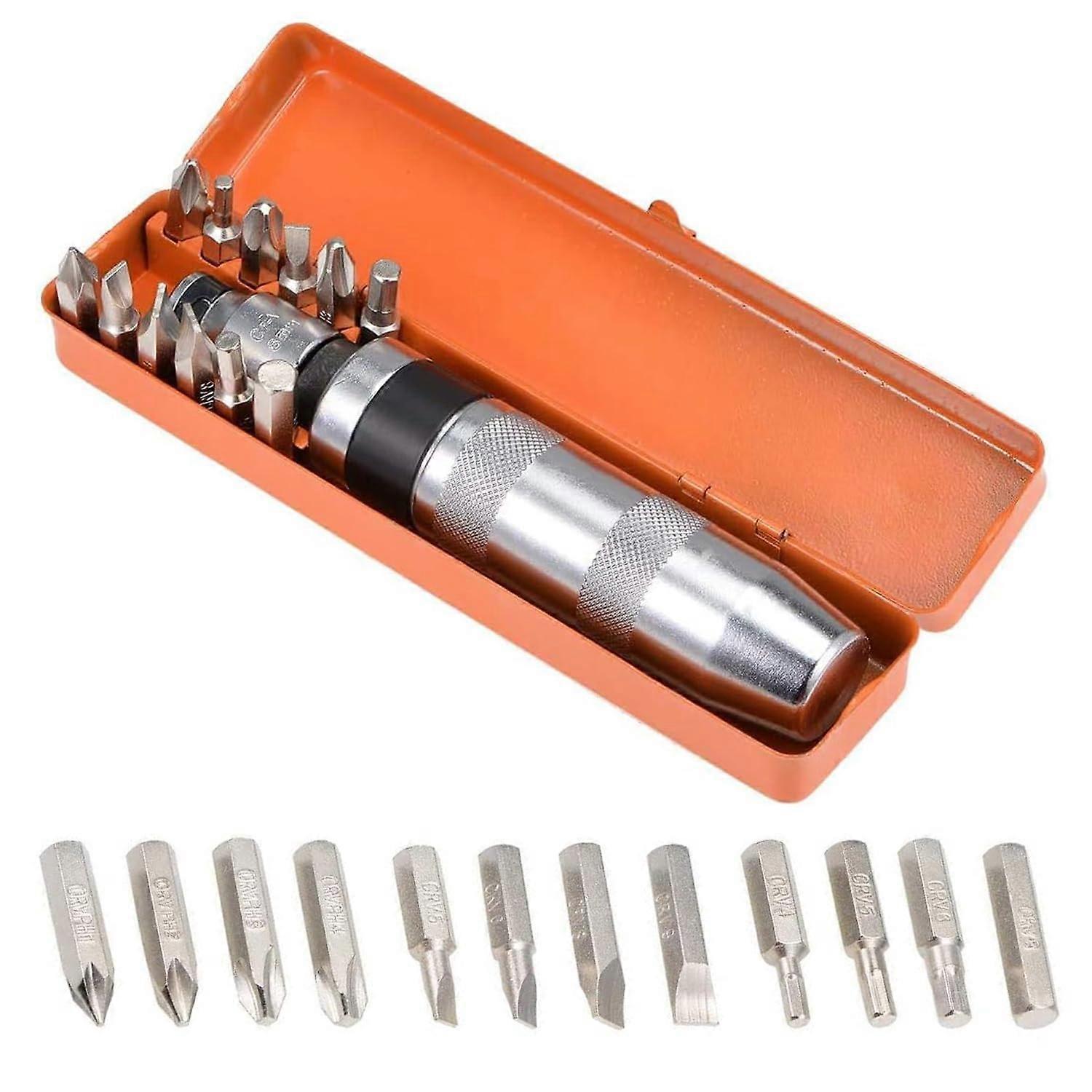 13in1 Impact Screwdriver Set with Magnetic Hex Shank Bits, Rusted Screw Removal and Steel Case