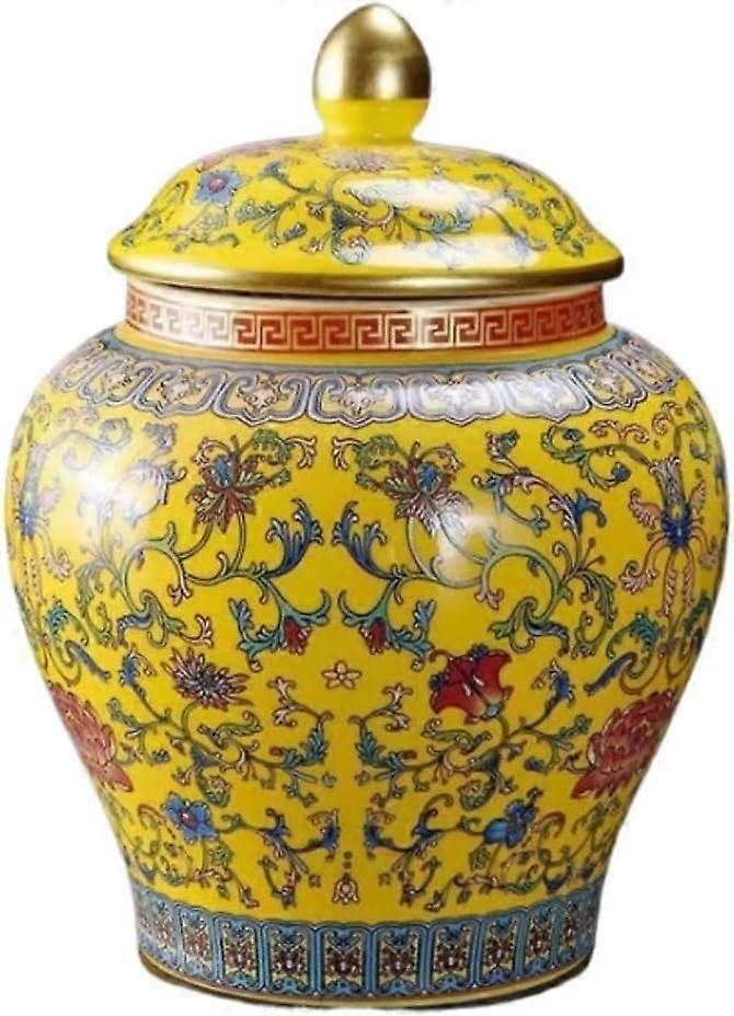 Handmade Ceramic Ginger Jar with Lid Decorative Porcelain Vase for Flowers and Storage 13.6x17.6cm Color C