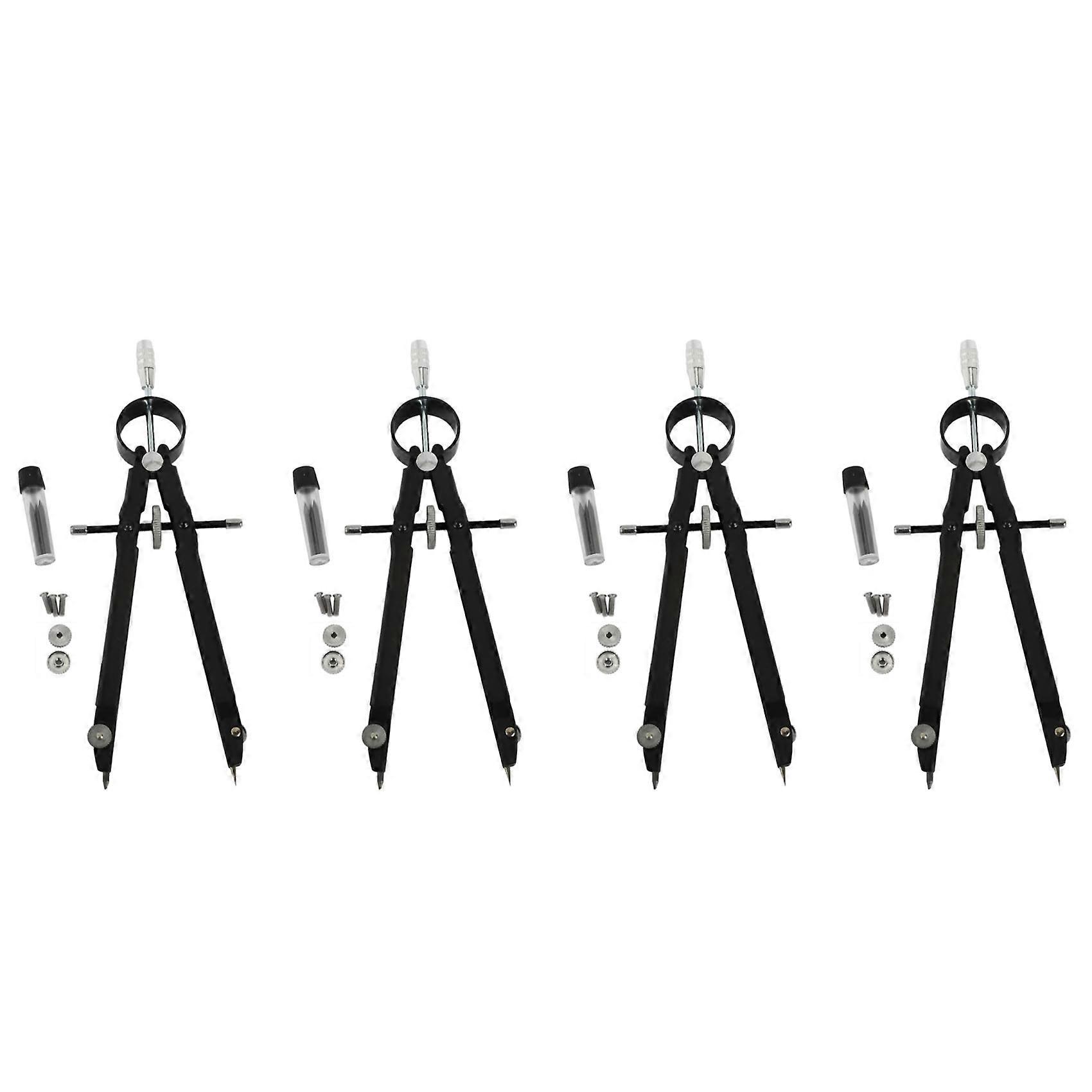 4X Compass Geometry Set with Lock, Math and Precision Compass, Metal and Durable for Drafting, Drawing, Measuring(Black)