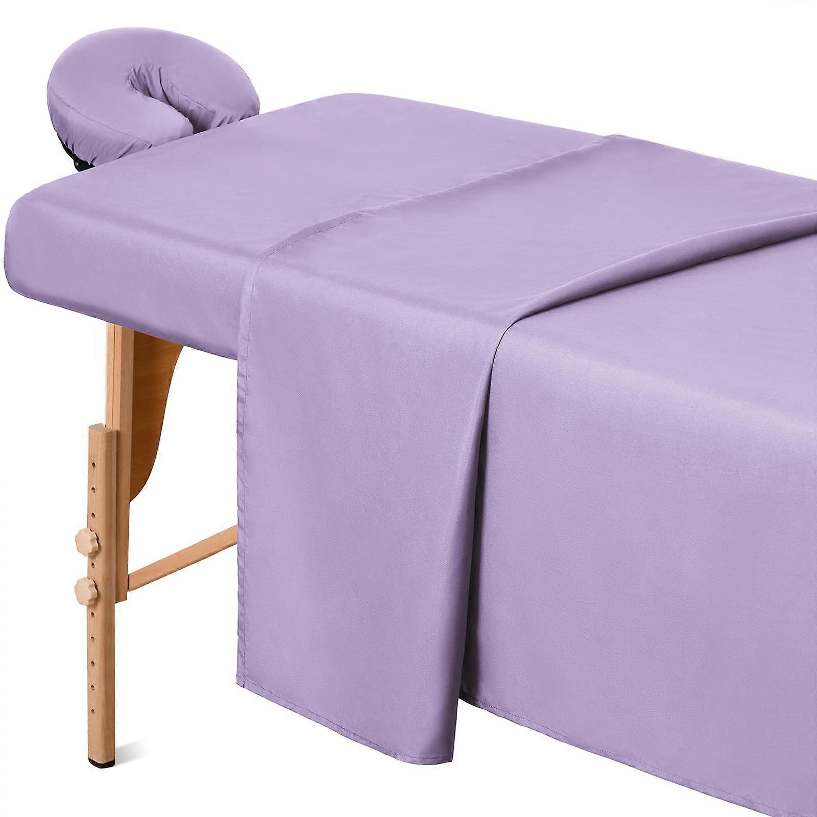 Massage Table Sheets Set Lavender Microfiber, Soft Wrinkle Resistant with Fitted Flat Sheet and Face Cradle Cover