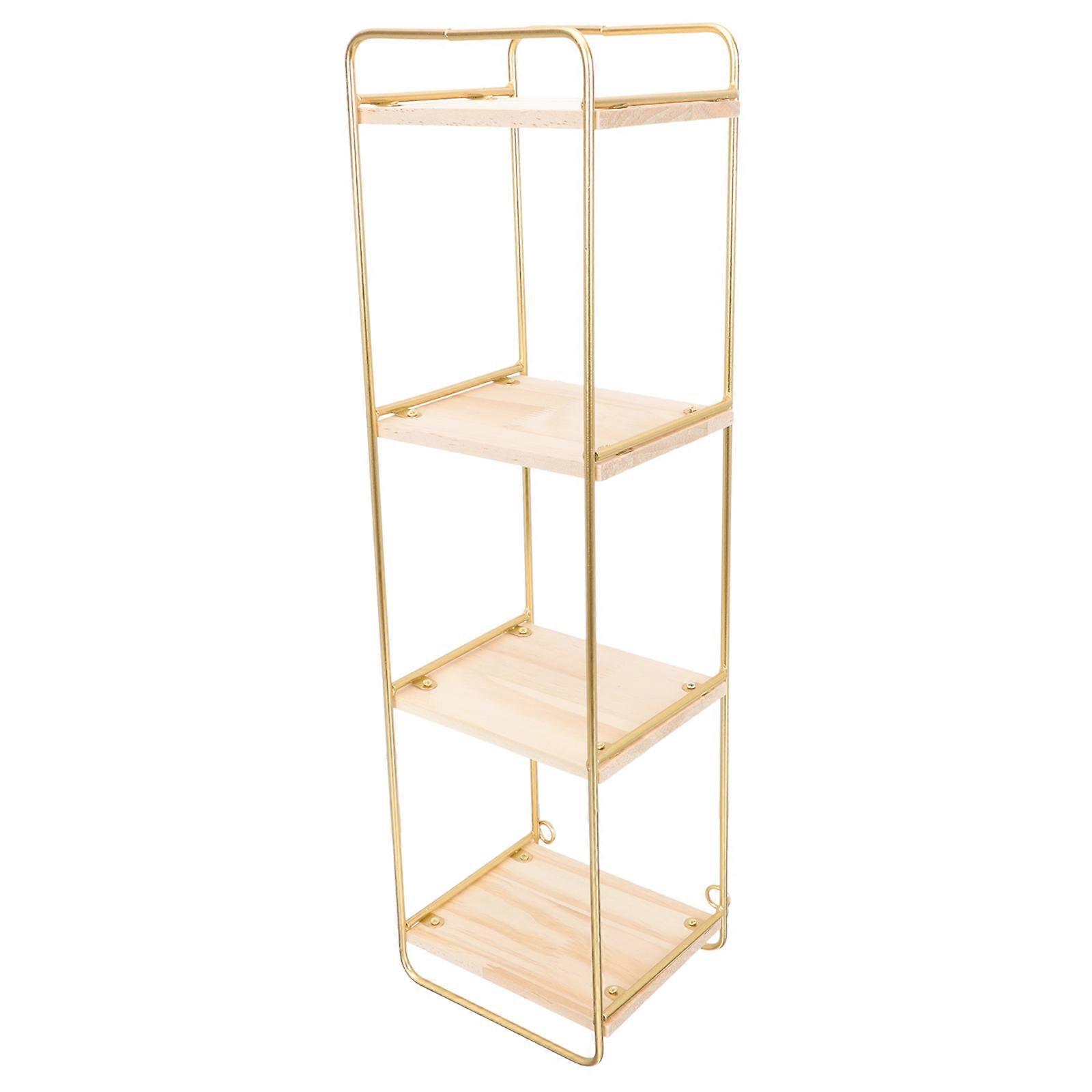 Multi-Layer Wall Shelf Gold Finish for Home Use Punch Free