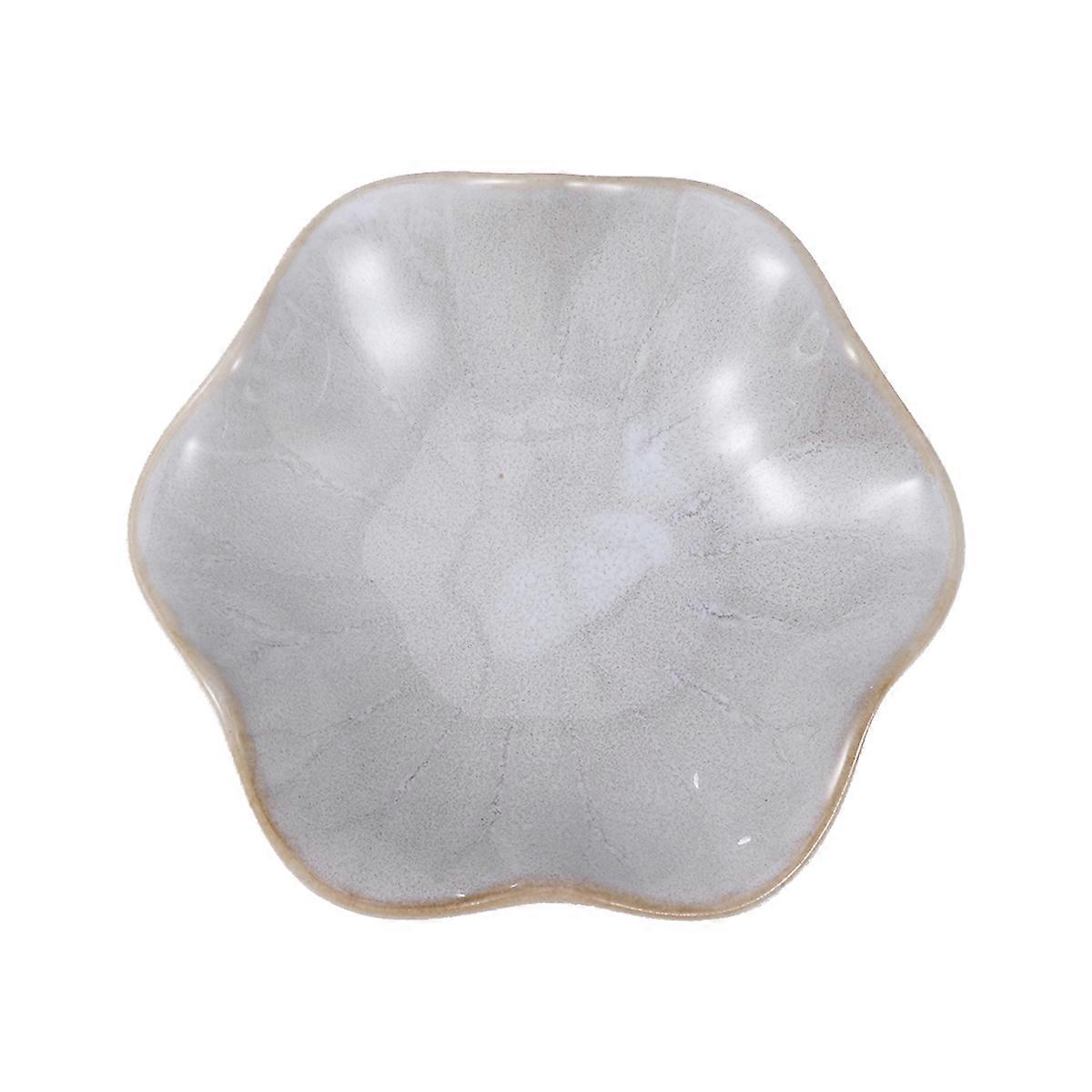 Ceramic Sauce Dish Petal Shape For Home Dining Light Grey 1Pcs Unique Design