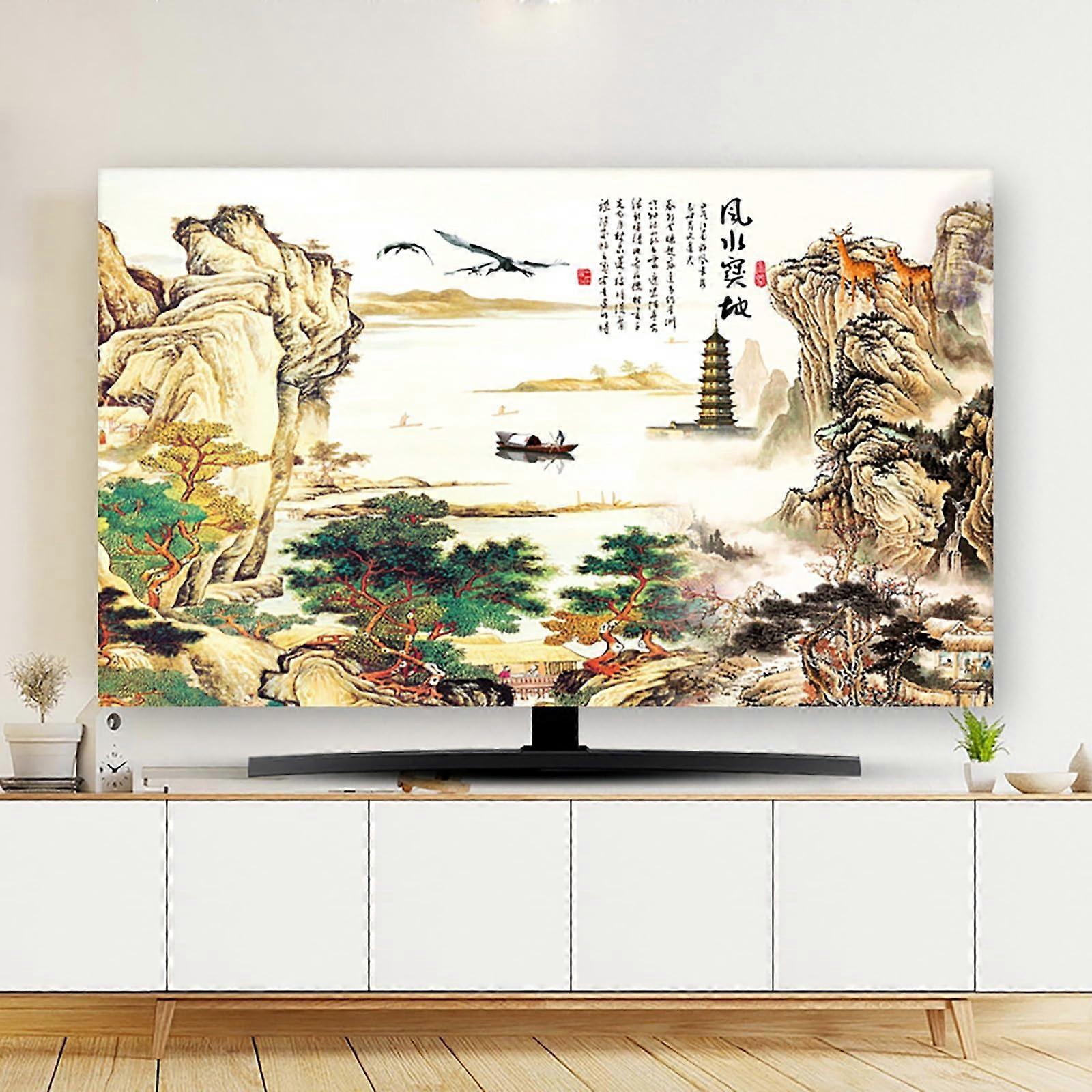 85 Inch Colorful Printed TV Dust Cover, Silky Polyester Flat Screen Protector for Wall Mounted TVs
