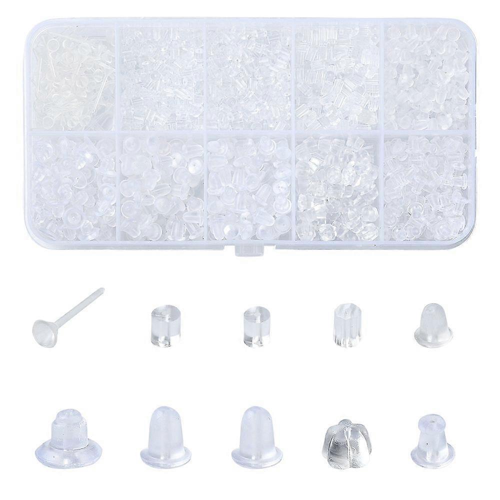10 styles Plastic Ear Nuts Earring Backs Clear 3~12x3~7x2.5~7mm Hole: 0.3~1mm
