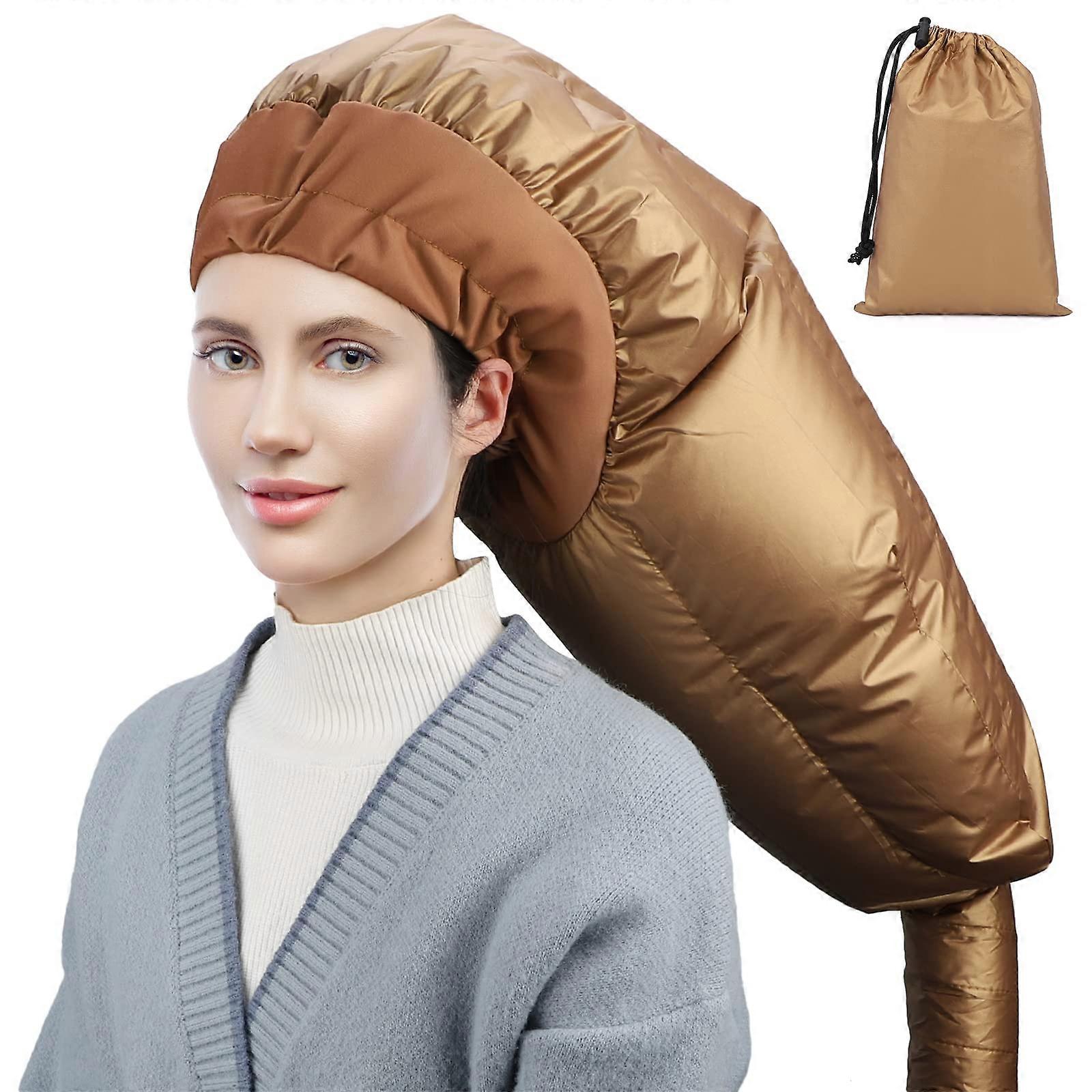 Extra Large Hair Dryer Bonnet Attachment with Elastic Strap, Gold Hood for Deep Conditioning