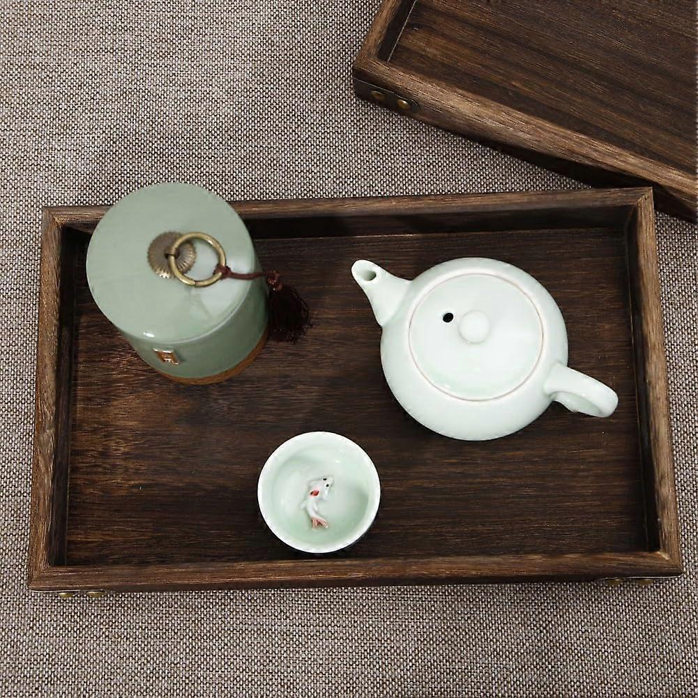 Wood Serving Tray with Handles Large Rustic Solid Wood Coffee Table Tray with Durable Iron Corners