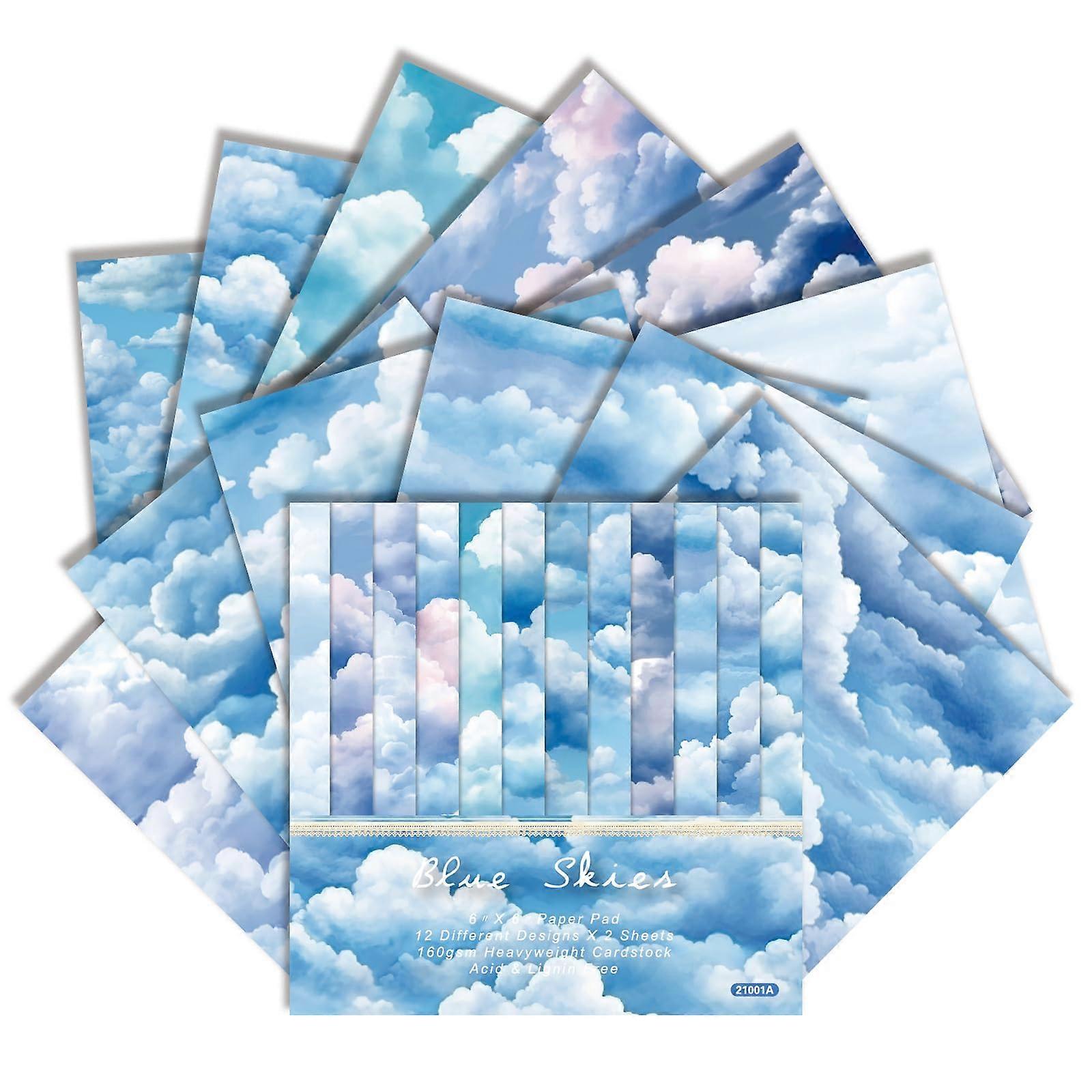 6x6 Cloud Pattern Scrapbook Paper Pad, Blue Sky Fluffy Cloud Design, SingleSided Acid Sheets