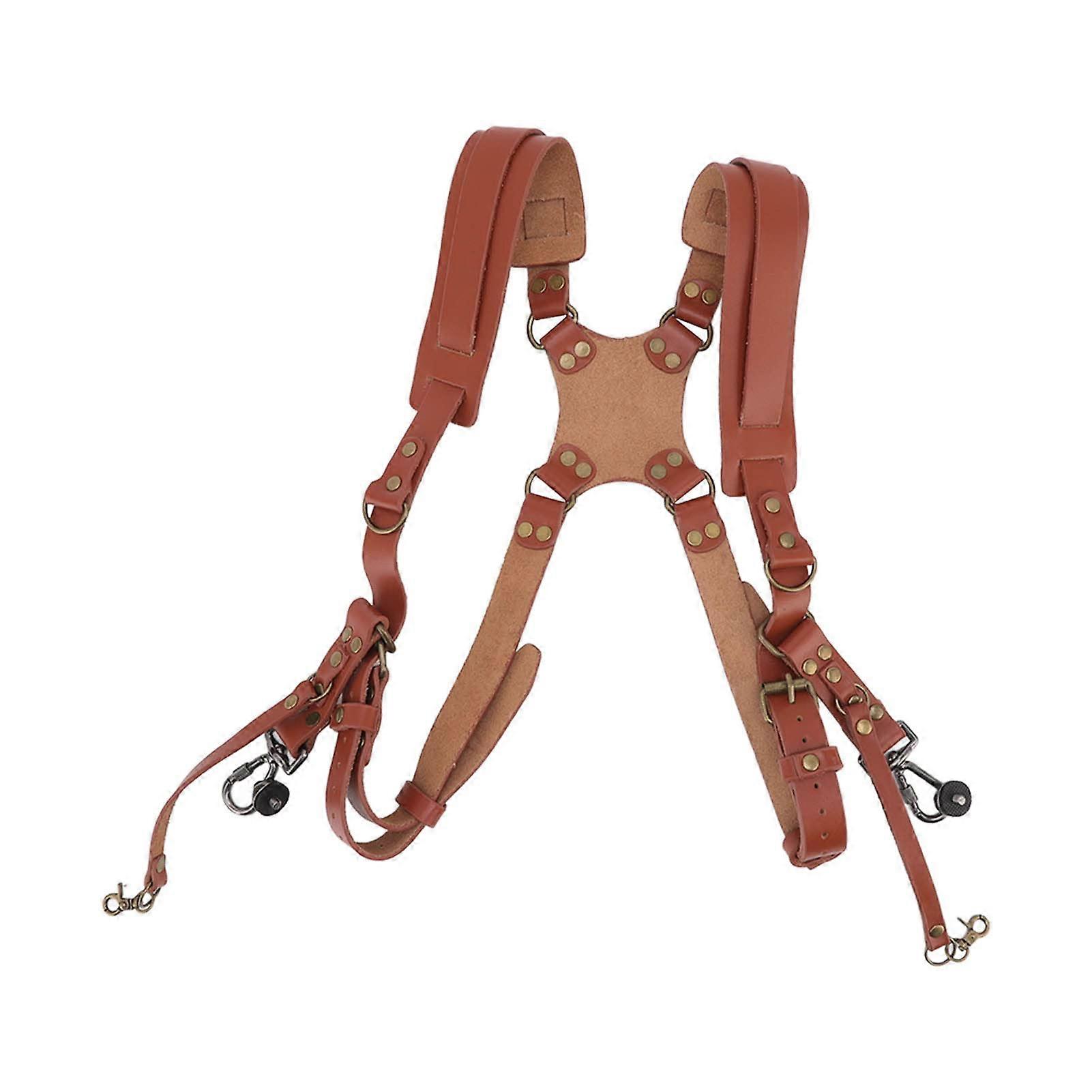 Dual Camera Harness for Photographers Adjustable Leather Strap with Quick Access and Ergonomic Fit