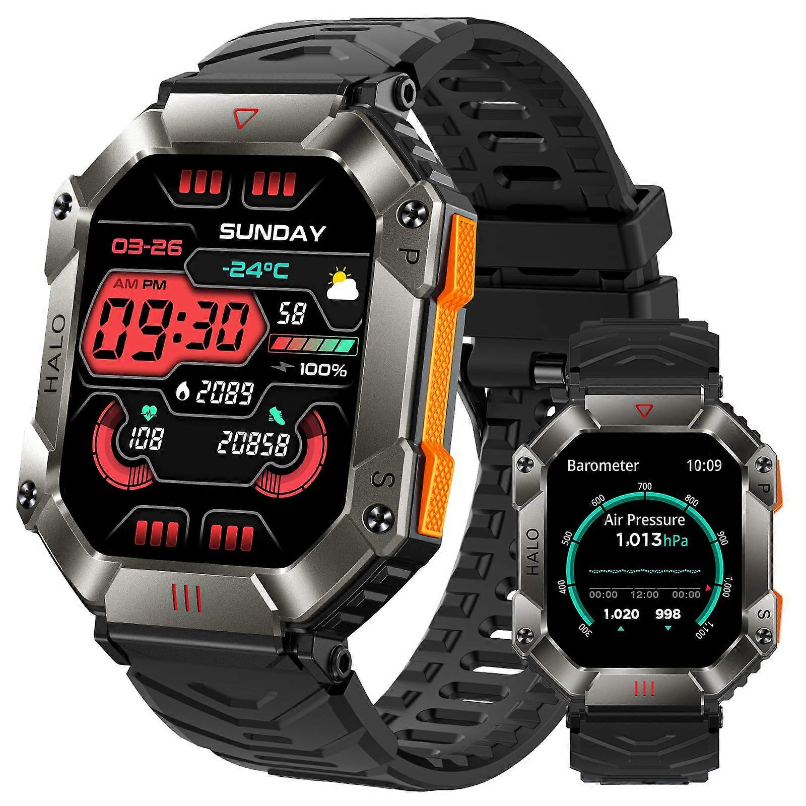 Military Smartwatch for Men IP68 Waterproof Compass Barometer Bluetooth Calling 2.0' HD Screen