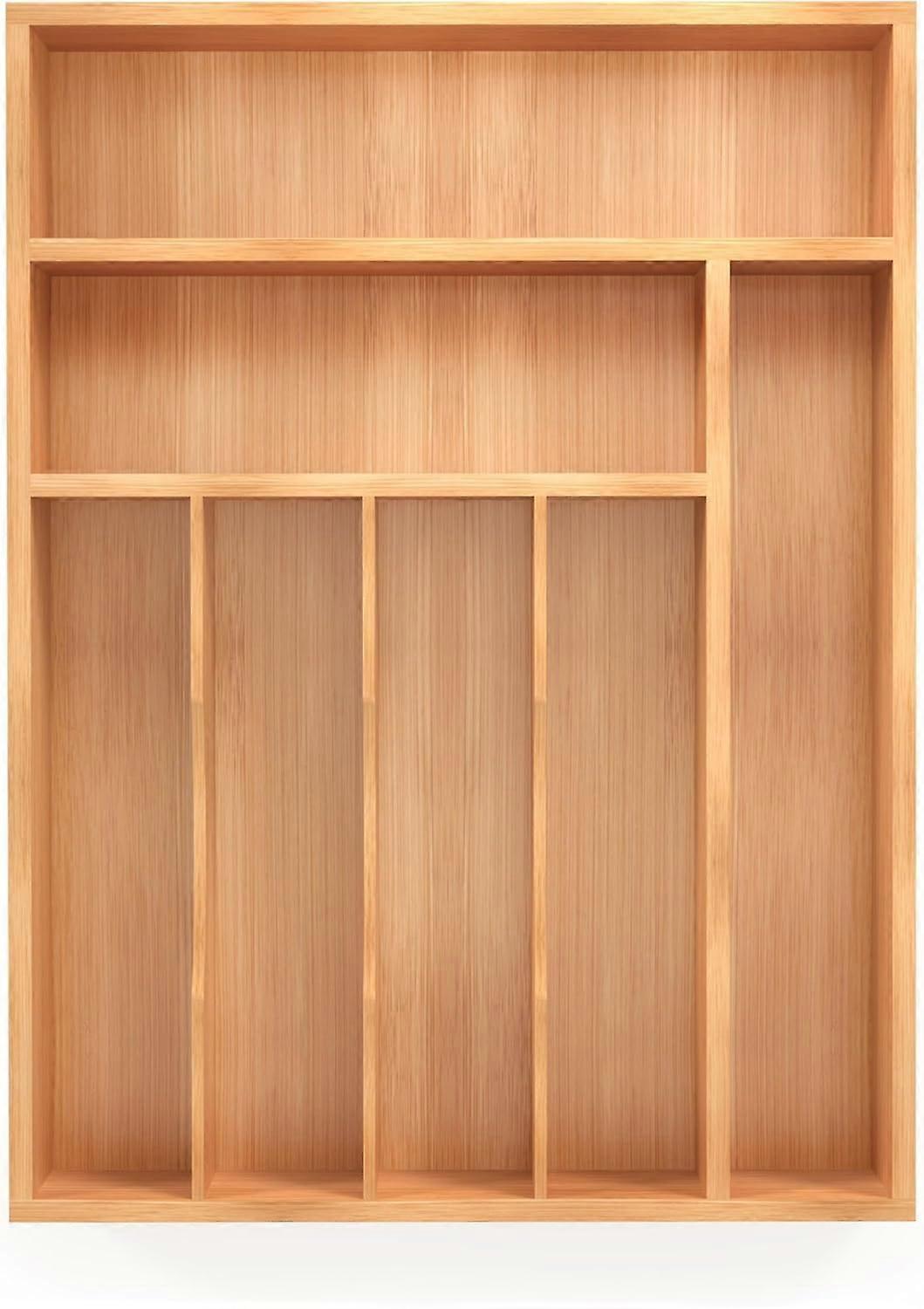 Bamboo Drawer Organizer with Adjustable Compartments, Expandable Cutlery Tray for Kitchen Storage