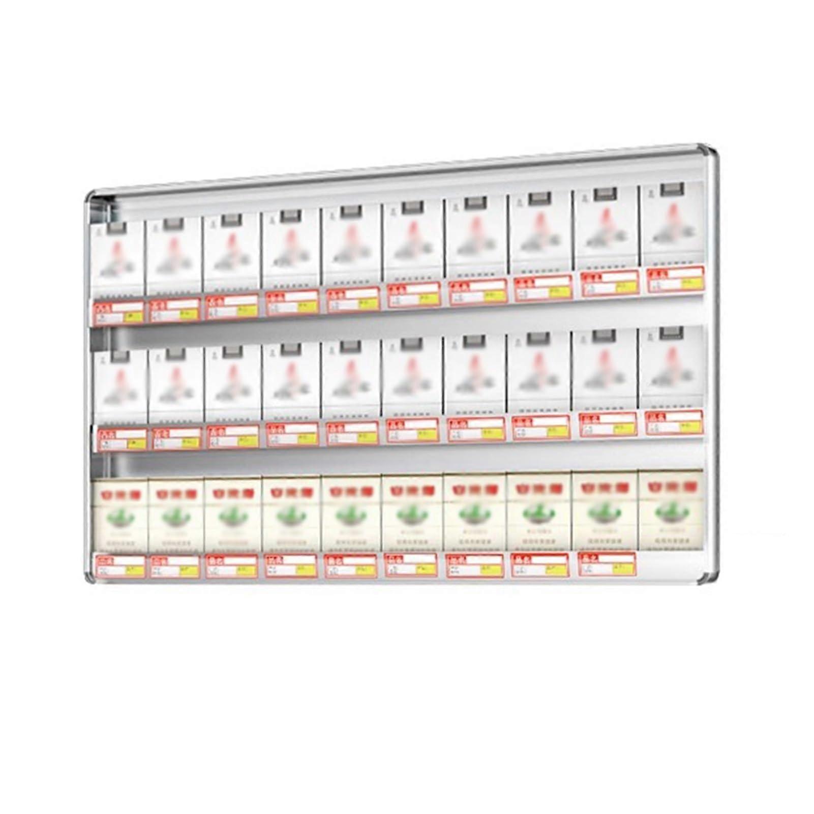 Transparent Acrylic Wall Mounted Cigarette Display Rack with Automatic Push System and Metal Corners 60x3.2x40cm