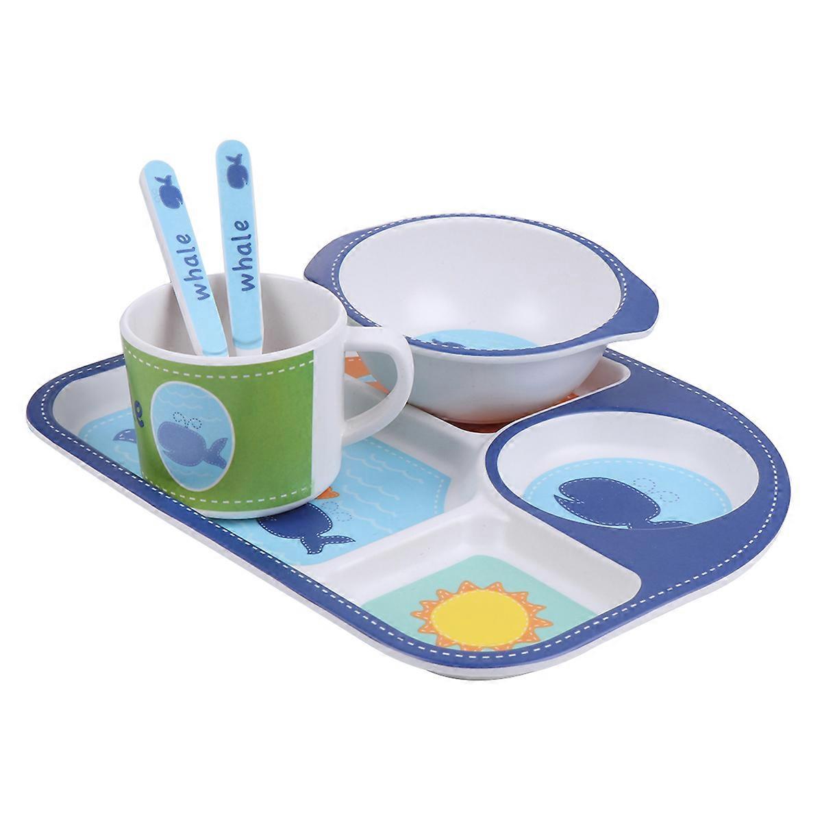 Bamboo Tableware Set Kids Dinnerware with Cartoon Design for Kids 1Set