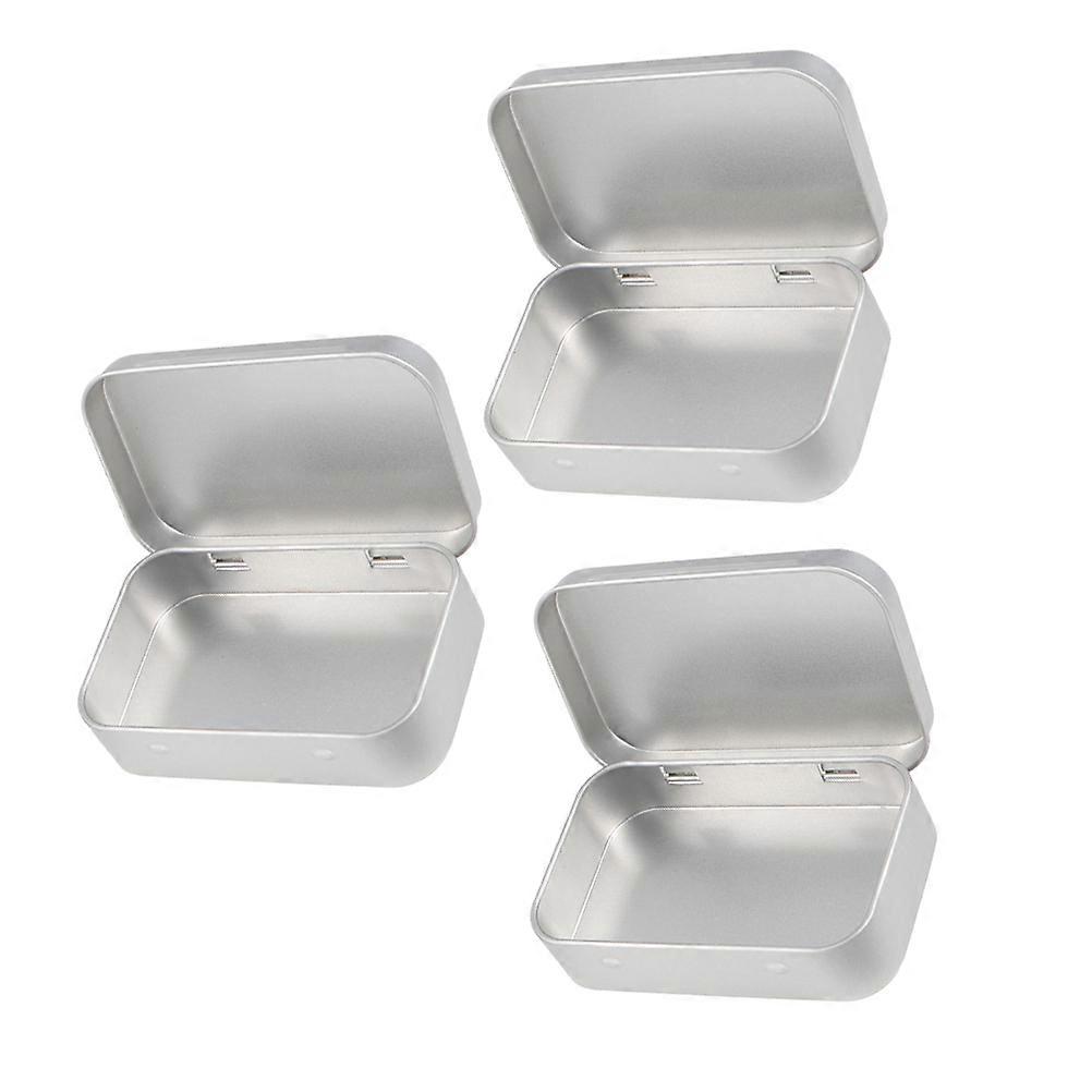 Mini Portable Rectangular Iron Box for Storage Use 3Pcs Silver