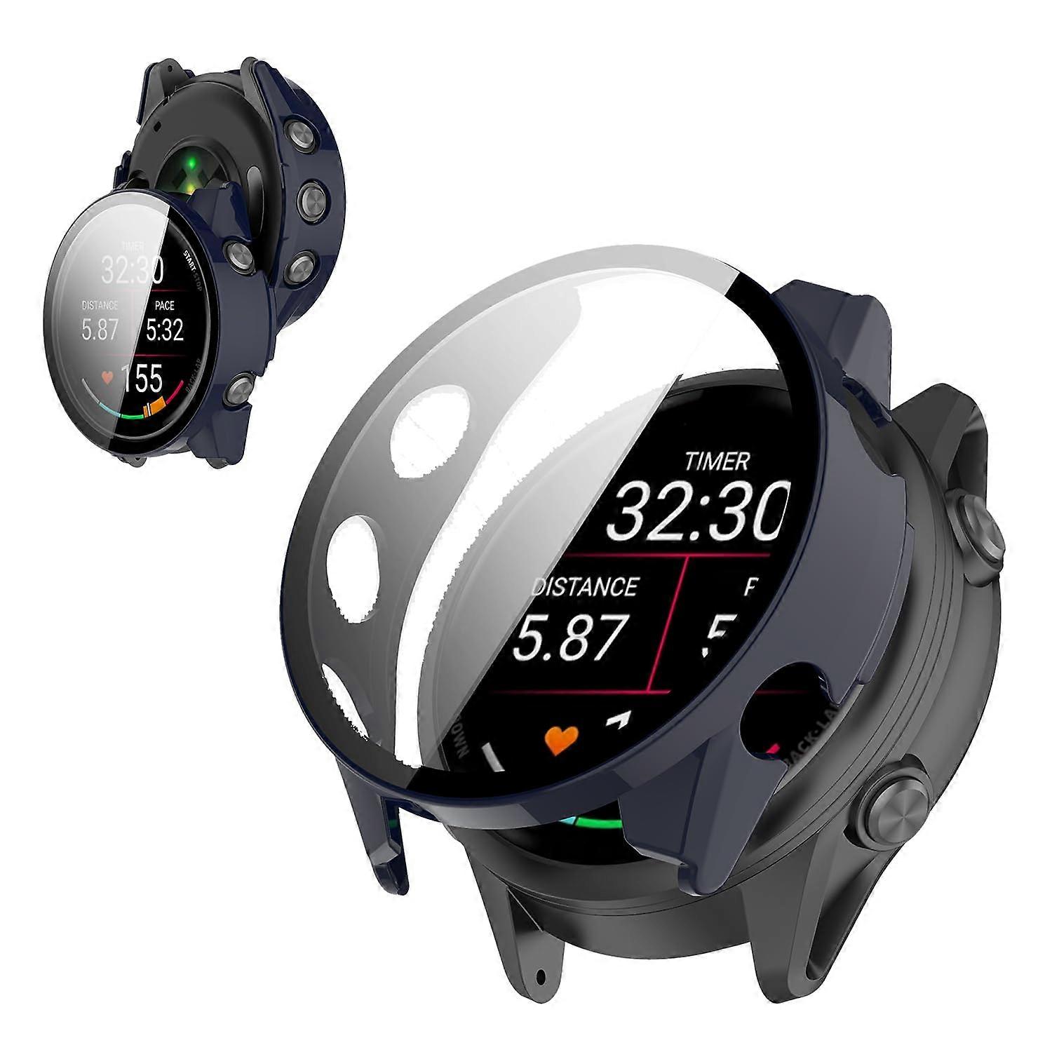 42mm Case with Tempered Glass Screen Protector, Shockproof Hard PC Shell Blue for Garmin Forerunner 570