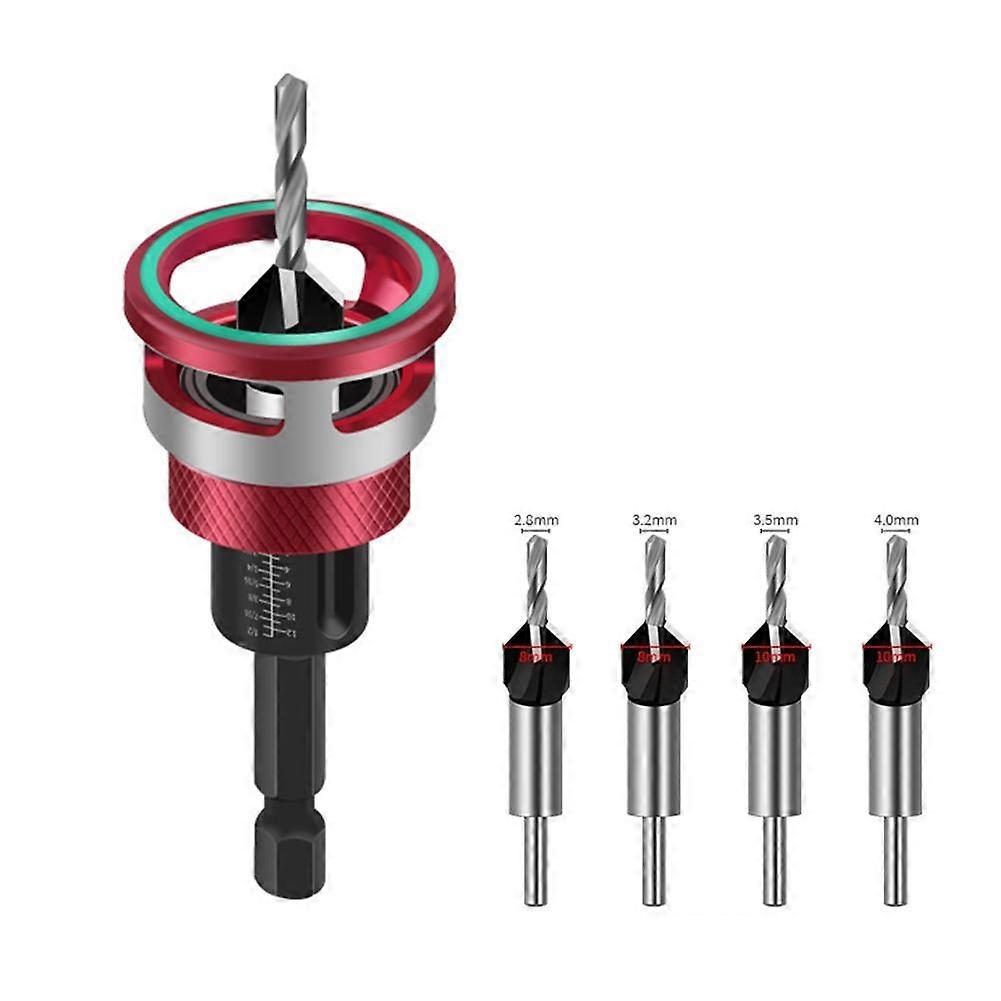 Smart Depth Stop Drill Set 4pcs - Carbon Steel Countersink Bits Adjustable Stop