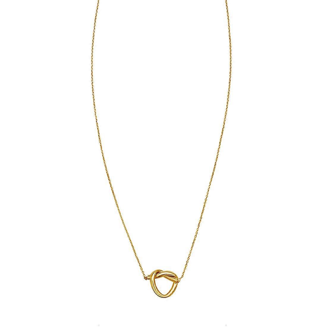 Colar com pingente de nó de amor em ouro amarelo 14k polido, fecho lagosta e extensor de 5 cm (2 polegadas). Tamanho total: 45 cm (18 polegadas). Ideal para mulheres.