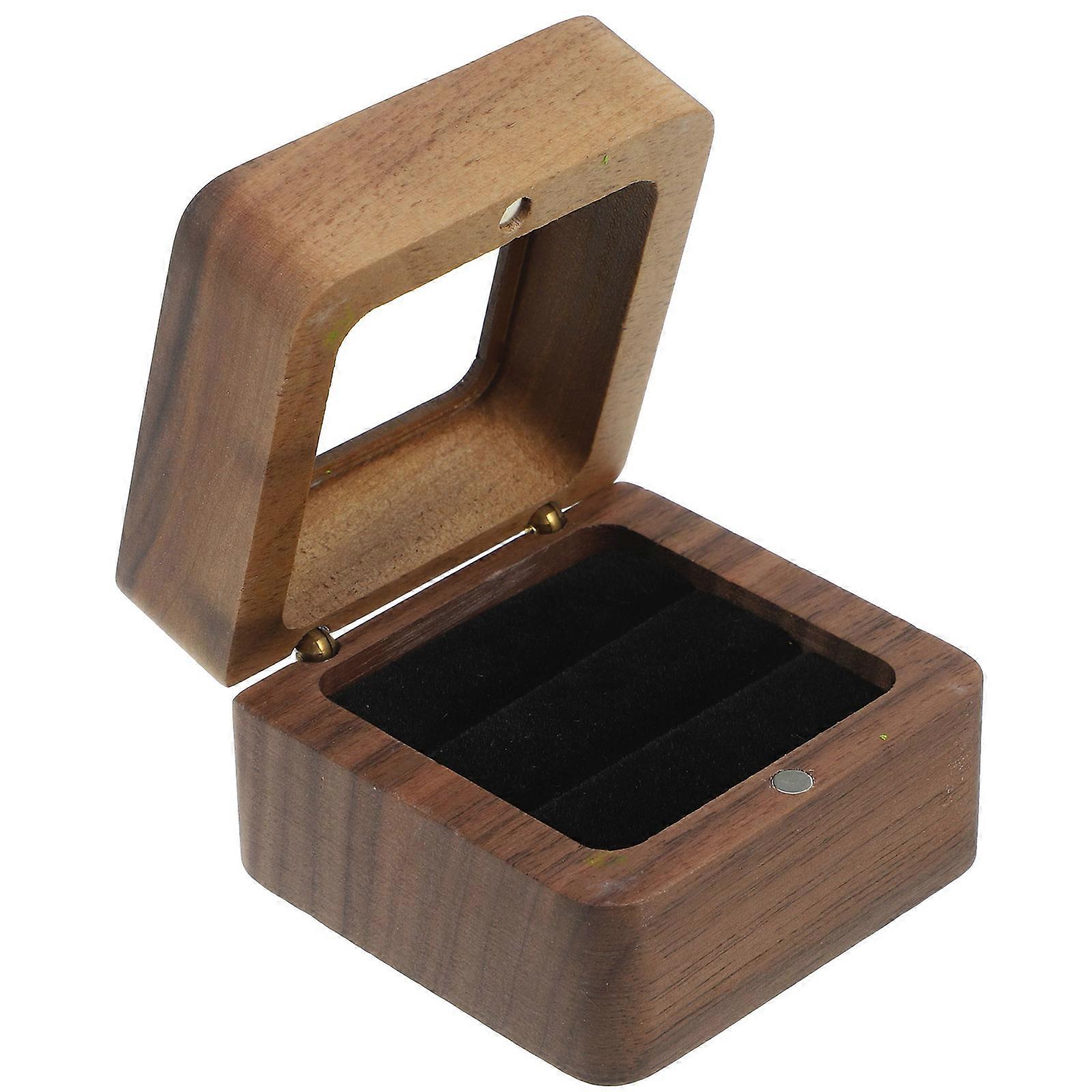 Engagement Ring Box Wooden Double Ring Holder for Proposal