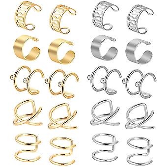 10 Pairs Non-pierced Stainless Steel Ear Clip Earrings, Fake Piercing Helix
