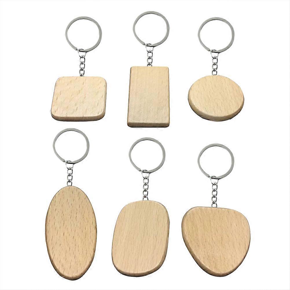 Creative Gift Keyrings Beech Wood Key Holder Wood Keychain 6Pcs Set