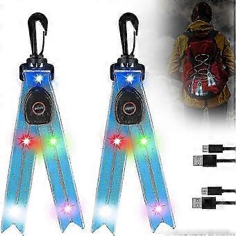 Z6 2 Pack LED Flashing Light for Kids USB Rechargeable Flashing Light Reflector Schoolbag Light for School Bag Backpack Hiking Jogging