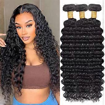 Extension per capelli umani Deep Wave, 18 20 22 pollici, 100% capelli vergini brasiliani non trattati, ricci profondi, nero naturale, ciocche ondulate e bagnate - confezione da 3, stile