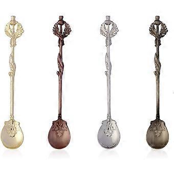 Set of 4 Retro Coffee Tea Mini Ice Cream Dessert Crystal Spoon Scoop, 4.8 Inch Long Thistle Flower