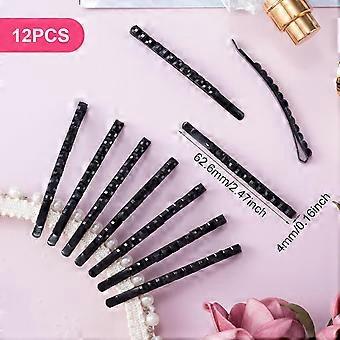 Conjunto de 12 grampos de cabelo pretos com strass, grampos de cabelo brilhantes com cristais e diamantes para mulheres, presilhas de cabelo decorativas de metal para enfeitar o cabelo.