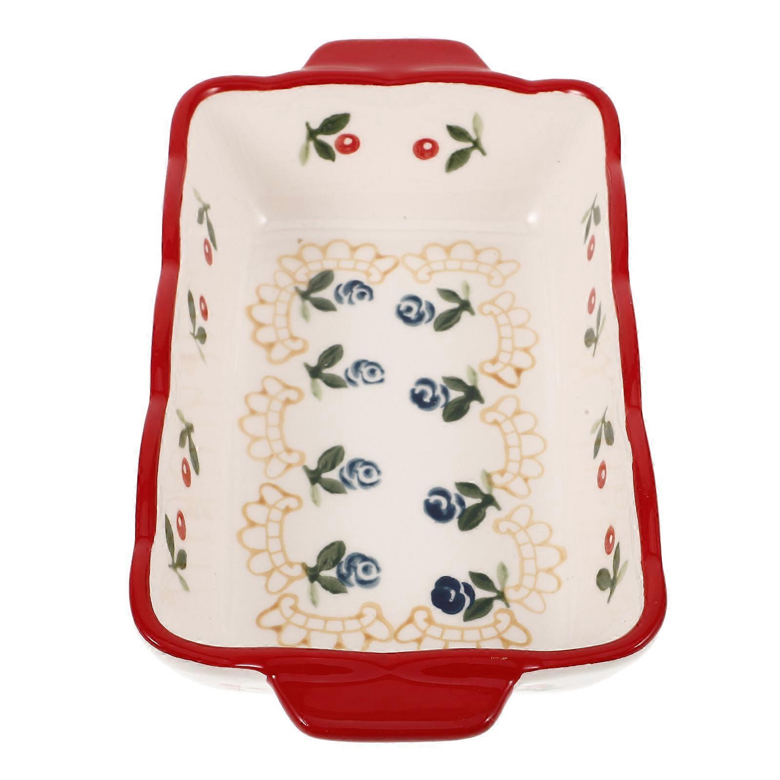 Ceramic Baking Dish Roasting Pan Multi-use Dish Bakeware Handle Pan Plate for Cooking