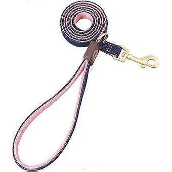 Laisse pour chien en denim et nylon avec poignée rembourrée confortable pour chiots et petits chiens, 1,2 m (petite, rose)