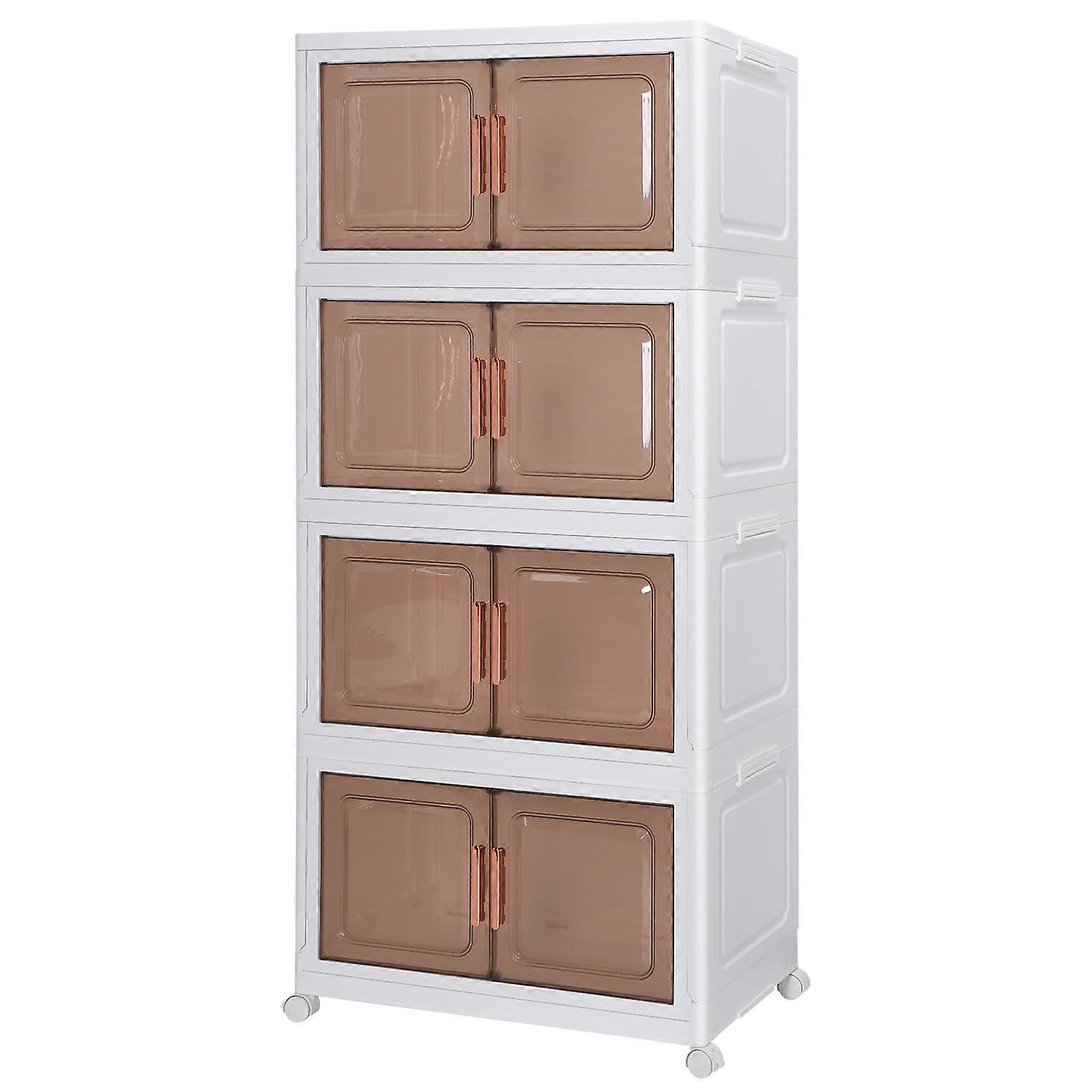 4-Tier Stackable Storage Containers Plastic Collapsible Storage Bins with Wheels