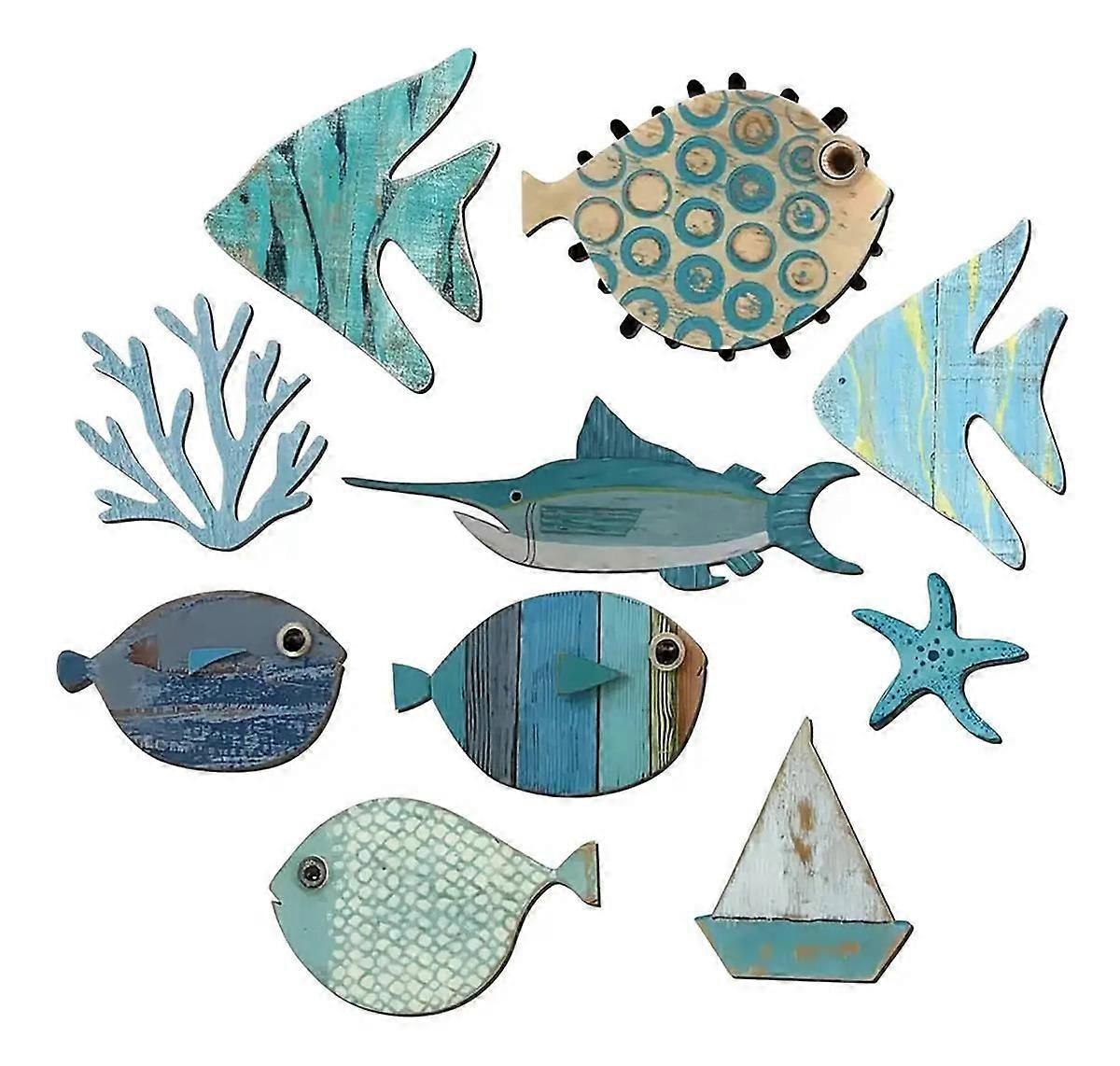Fish Wall Decoration - 10 Pieces Multicolor