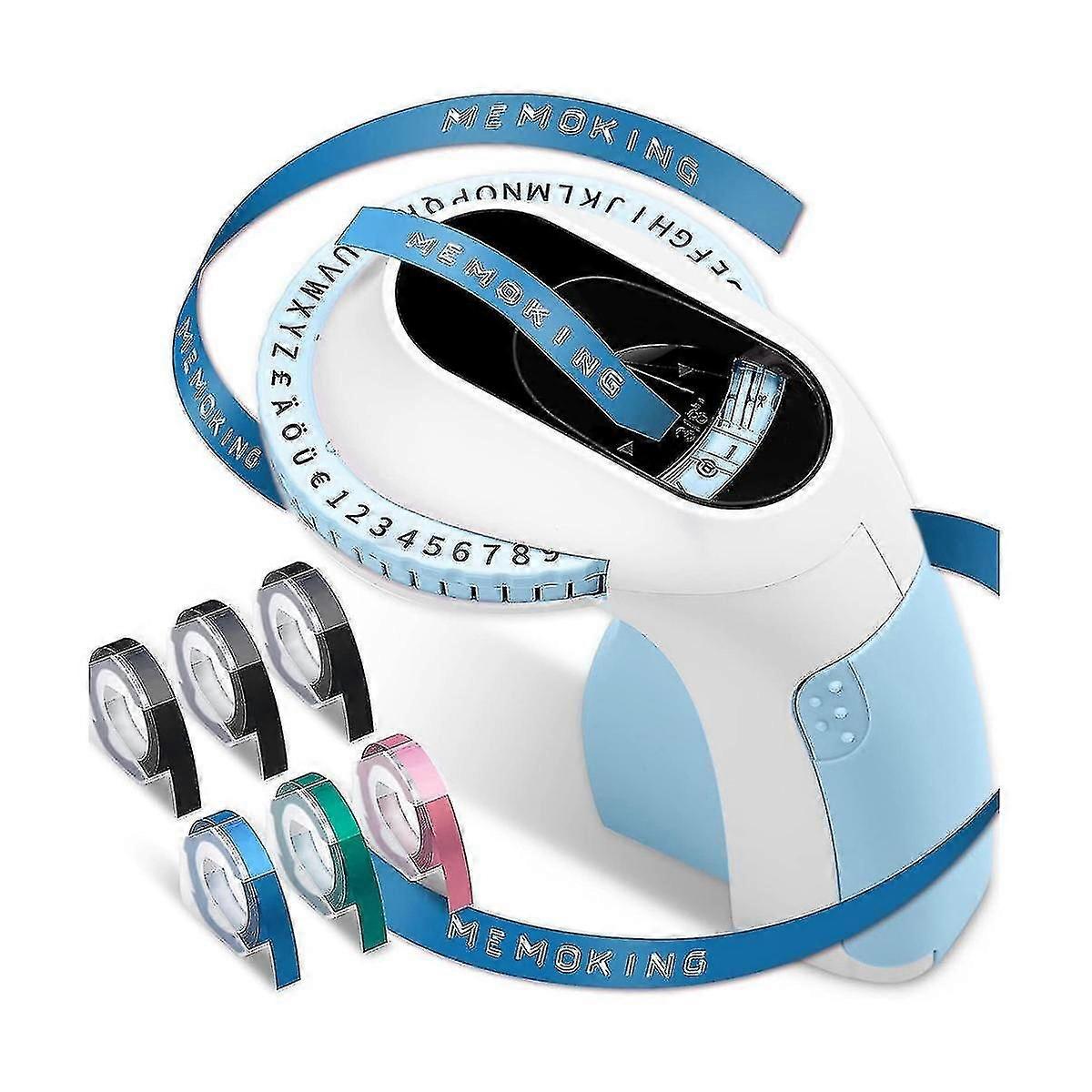 Embossing Label Maker E975 3d Printer Machine With 6 Rolls Emboss Tapes Handheld Embosser Blue