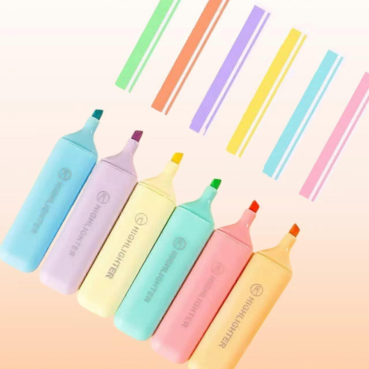 6pcs Chisel Tip Highlighter Pens with Transparent Covers