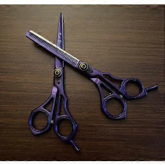 Professional Barber Thinning Scissors Kit Purple and Black Hair Cutting Shears for Beard and Mustache