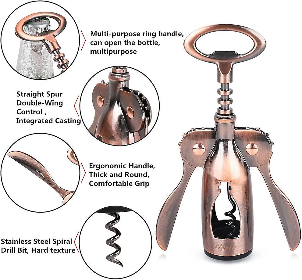 Includes Wing-style Corkscrew With Bottle Opener End,foil Cutter Stopper,wine Set Gift, Gold